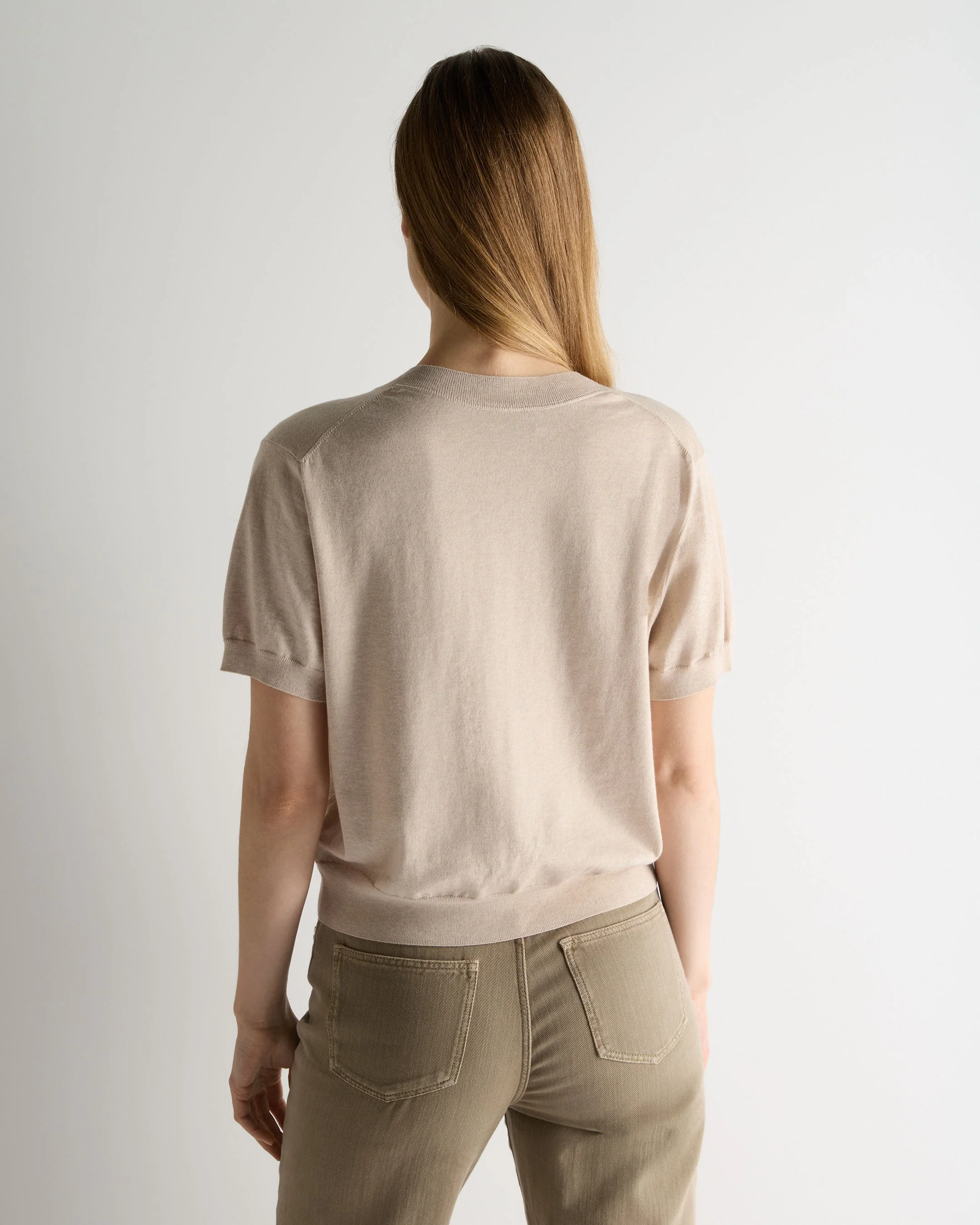 Women's Cotton Blend V Neck Top Sandstone Brown - Image 4