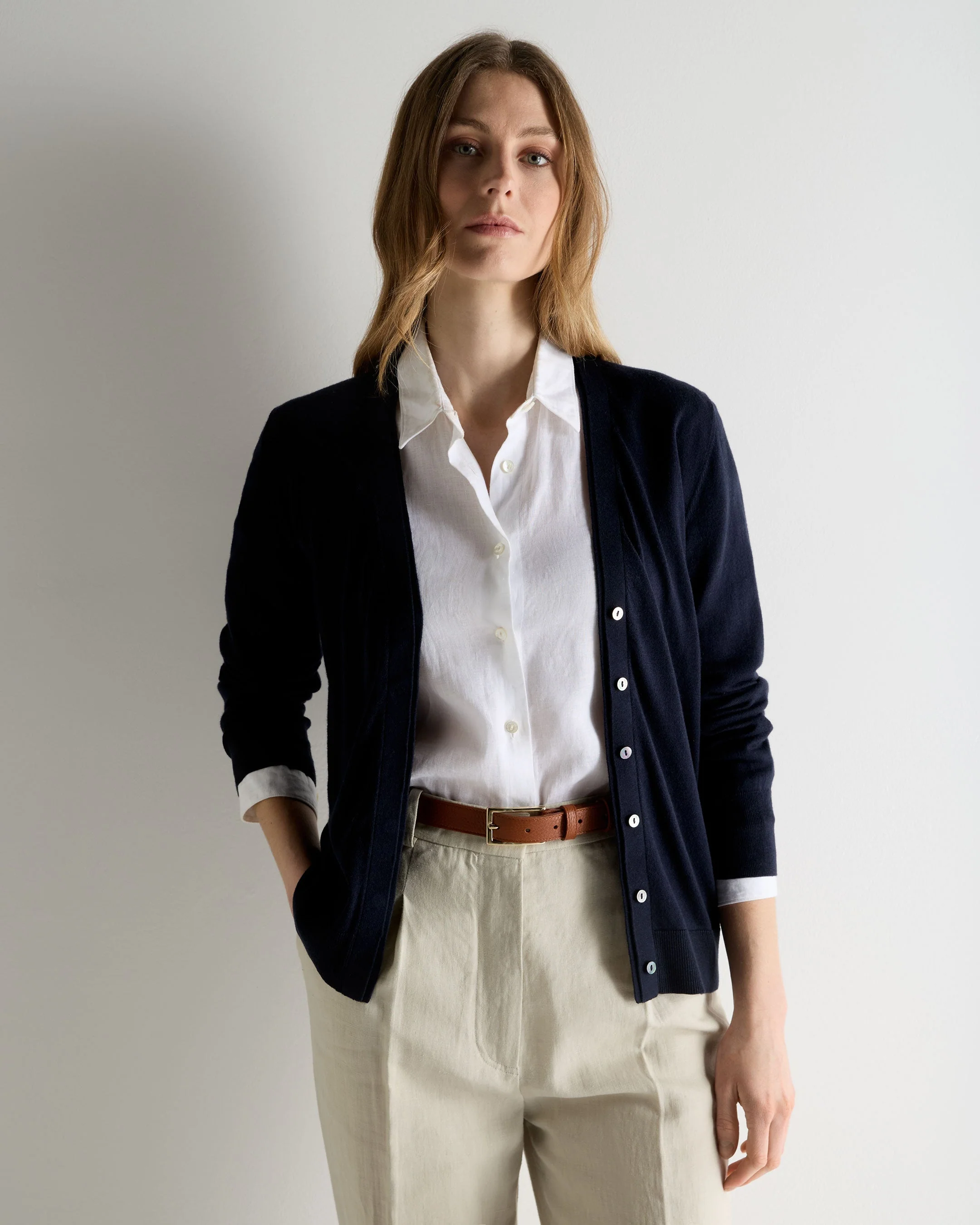 Women's Cotton Cashmere Cardigan Navy Blue