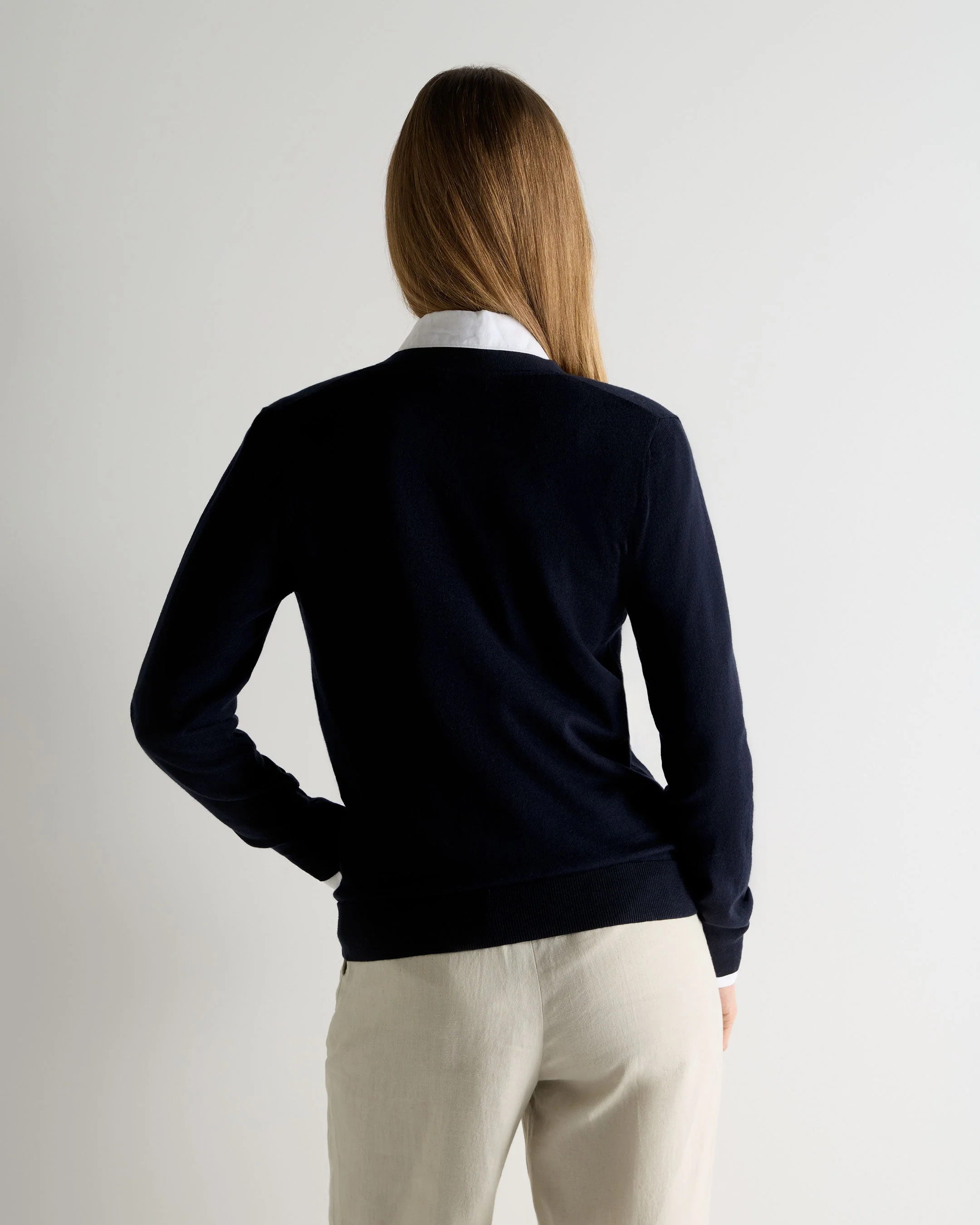 Women's Cotton Cashmere Cardigan Navy Blue - Image 4