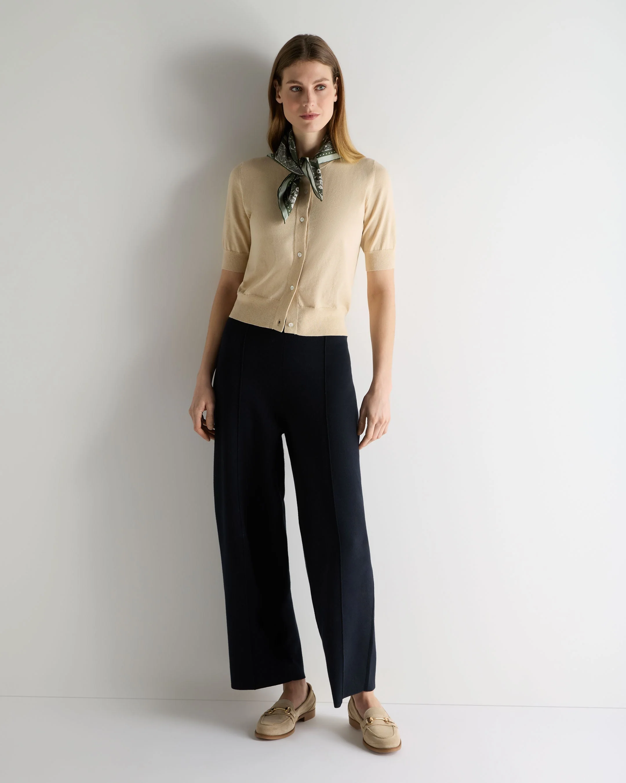 Women's Cotton Cashmere Short Sleeve Cardigan Natural Brown - Image 3