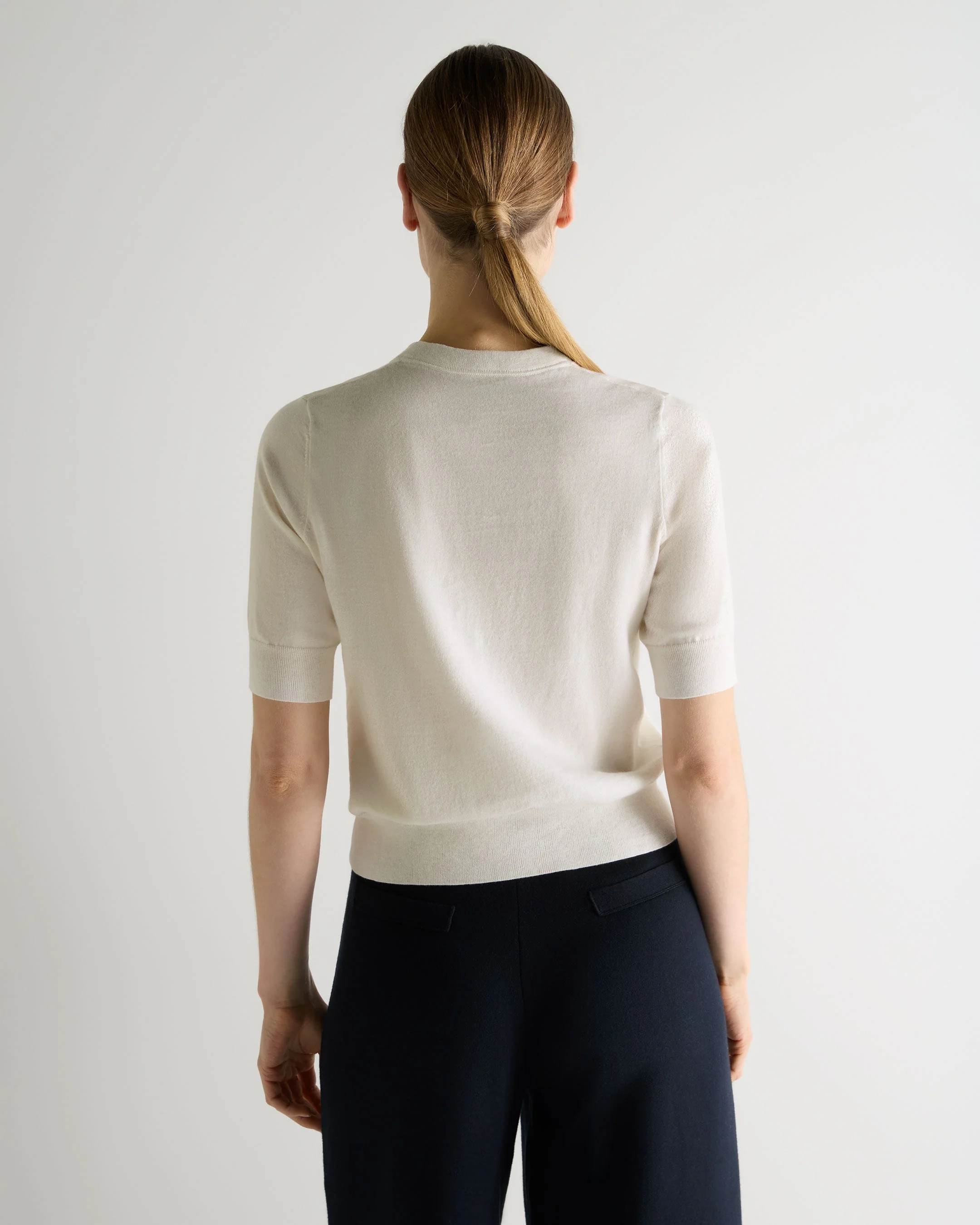 Women's Cotton Cashmere Short Sleeve Cardigan New Ivory White - Image 4