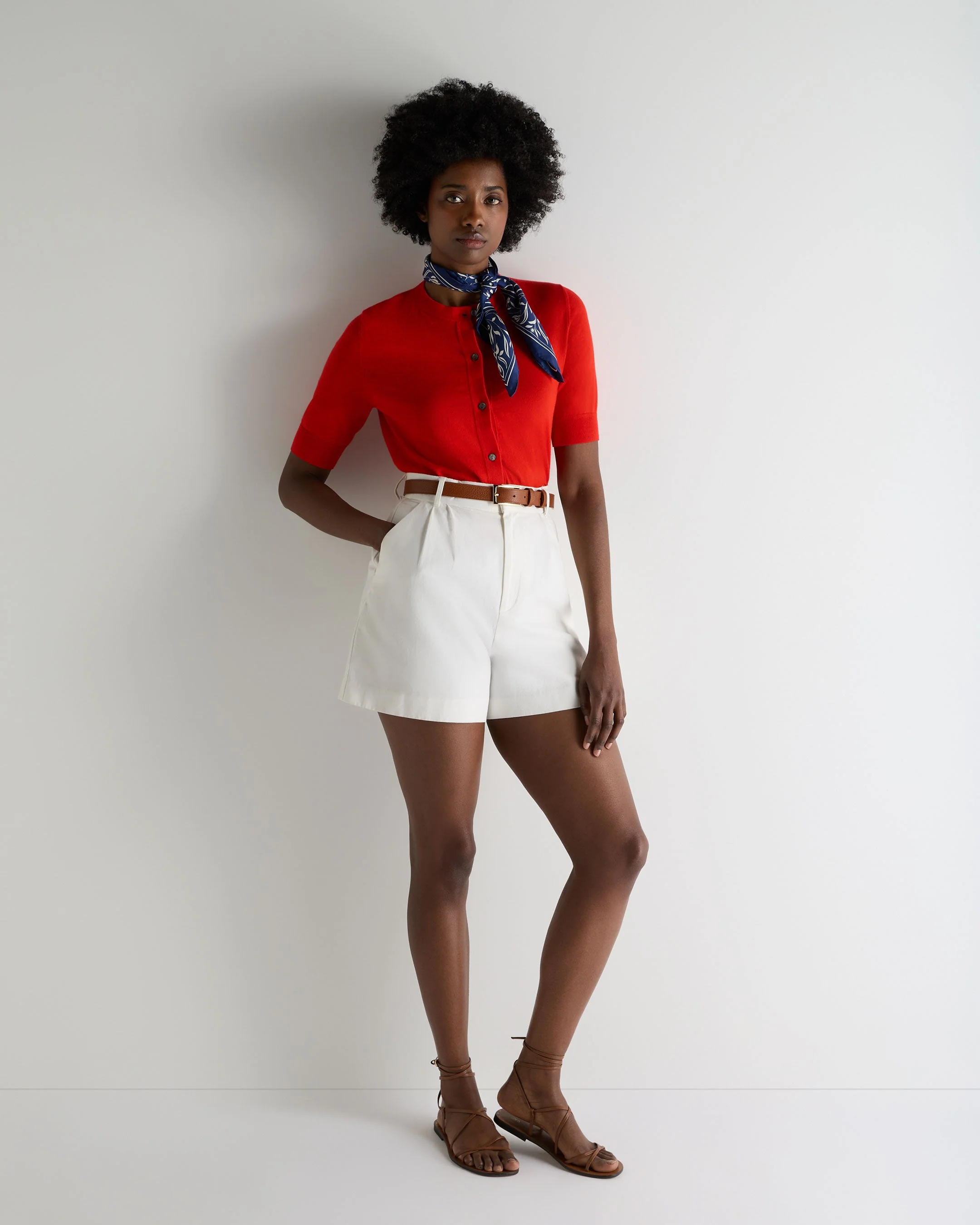 Women's Cotton Cashmere Short Sleeve Cardigan Tomato Red - Image 3