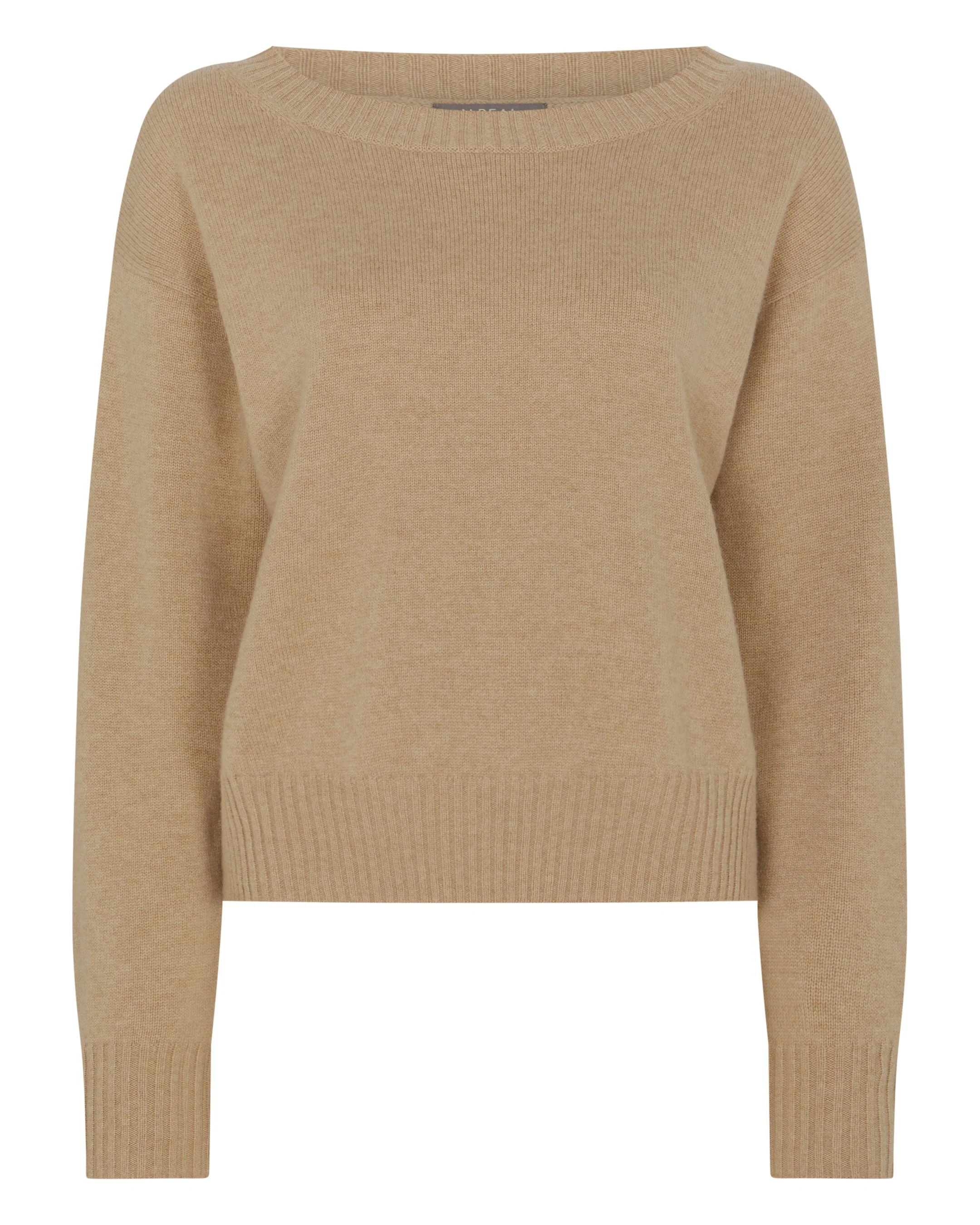 Women's Crop Boat Neck Cashmere Sweater Cappuccino Brown - Image 2