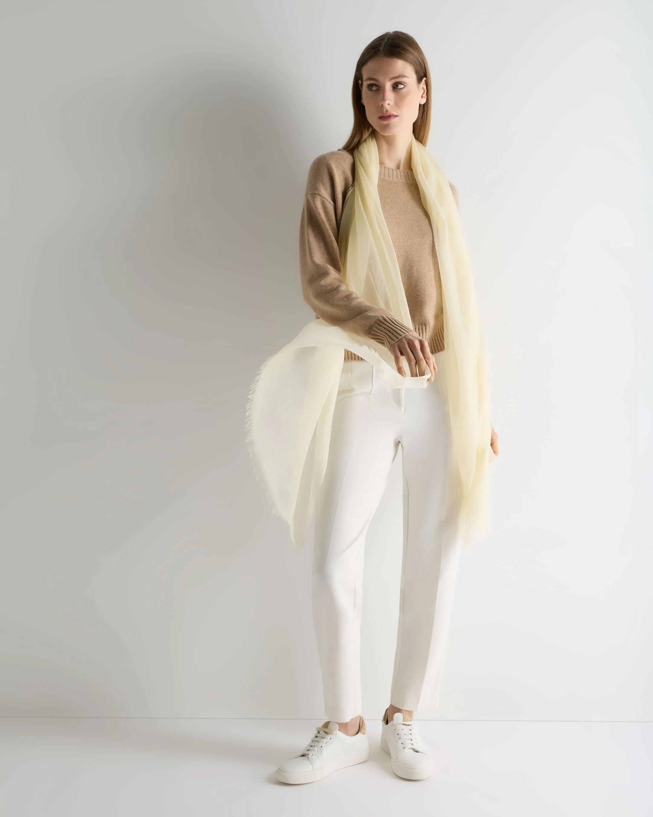 Women's Crop Boat Neck Cashmere Sweater Cappuccino Brown - Image 3