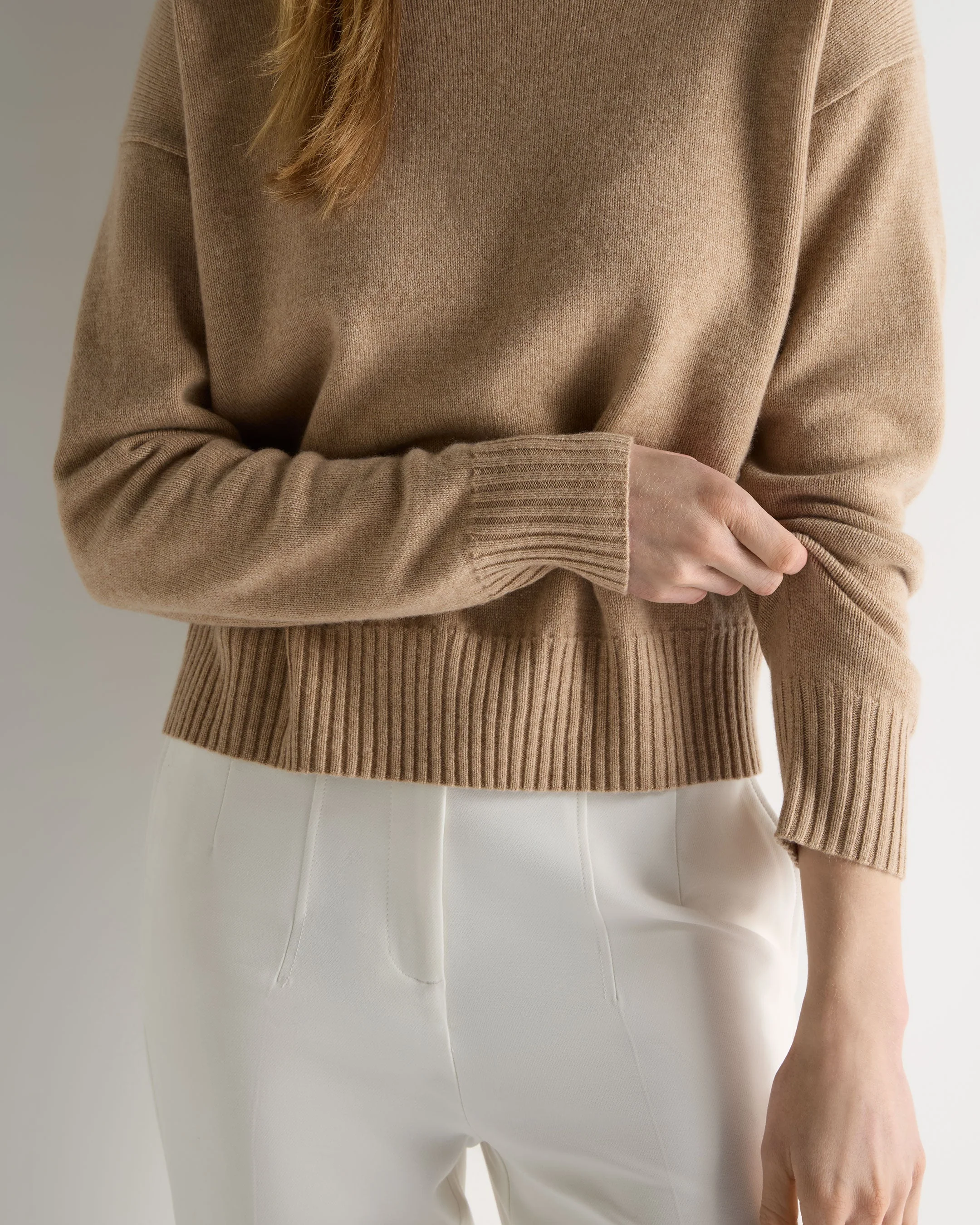 Women's Crop Boat Neck Cashmere Sweater Cappuccino Brown - Image 6