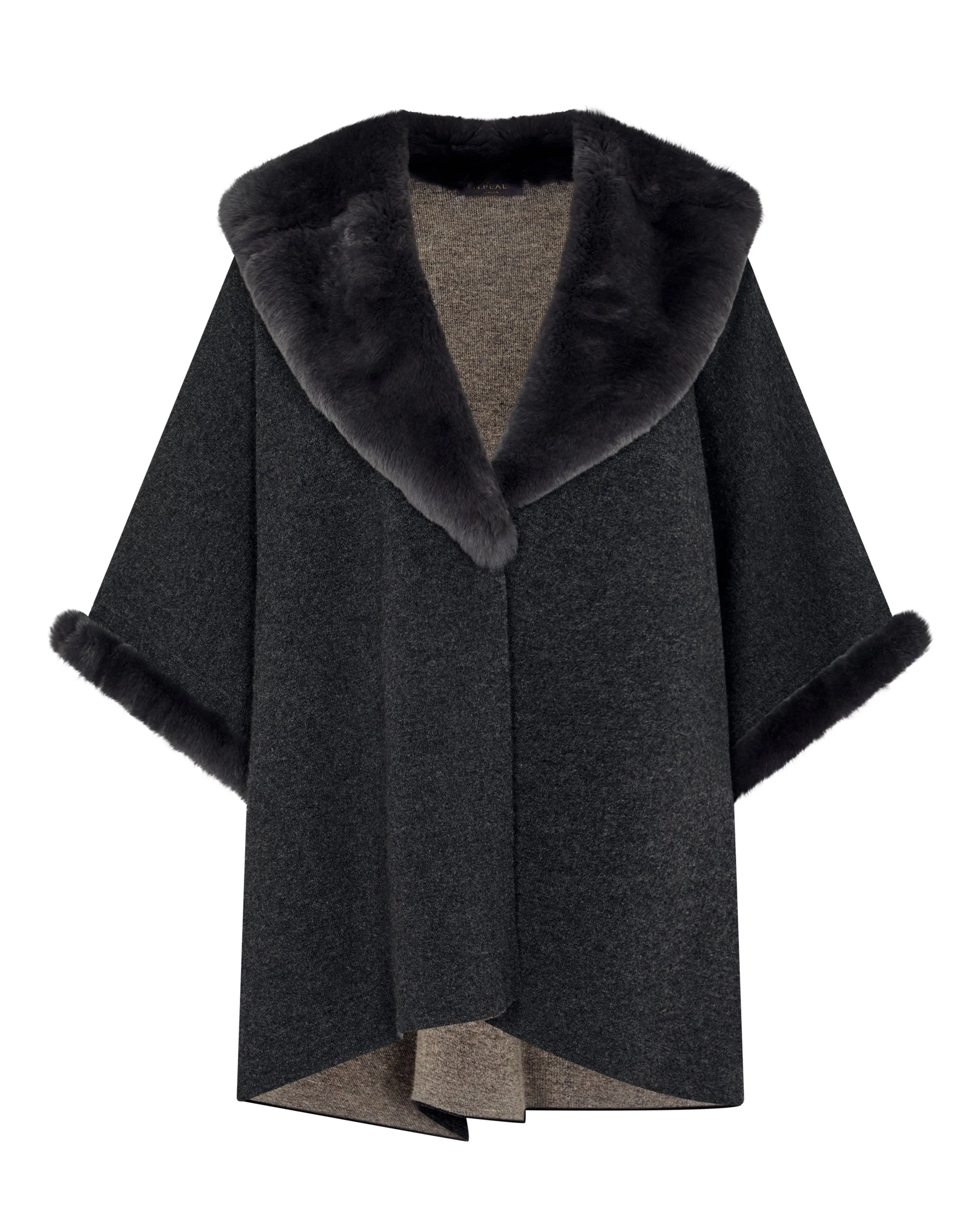Women's Double Face Fur Cape Dark Graphite Grey - Image 2
