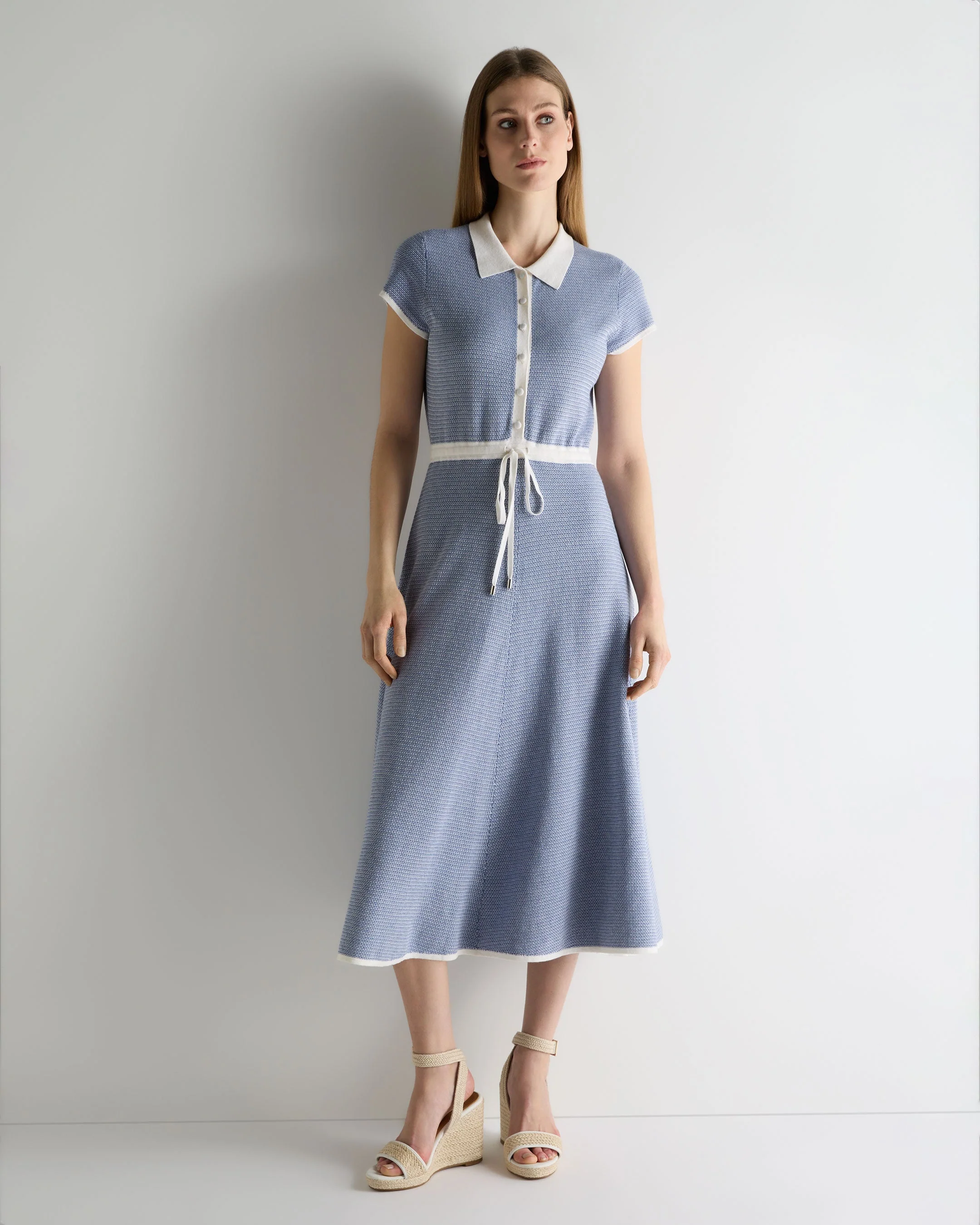 Women's Dulcie Jacquard Cotton Cashmere Dress Denim Blue