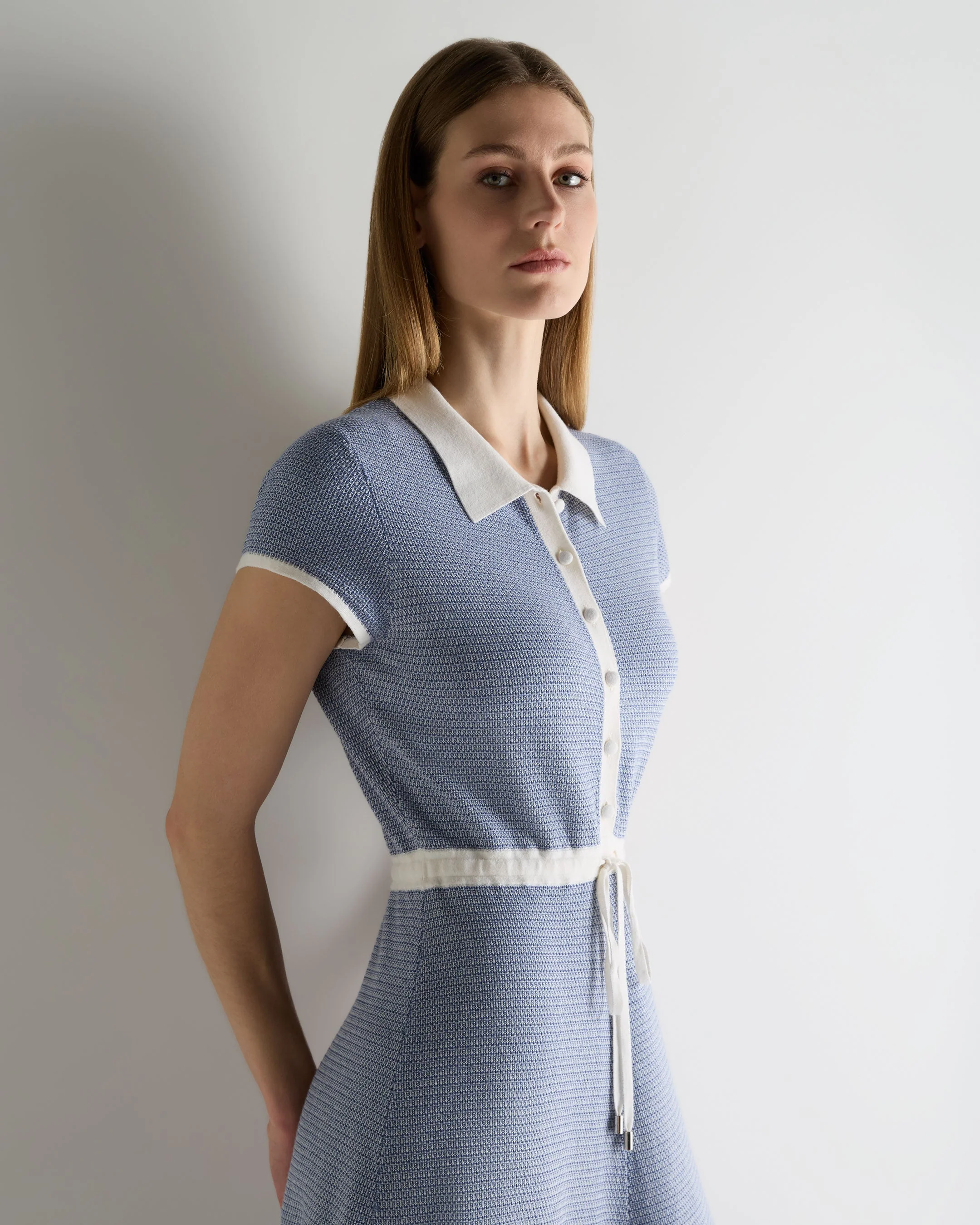 Women's Dulcie Jacquard Cotton Cashmere Dress Denim Blue - Image 5