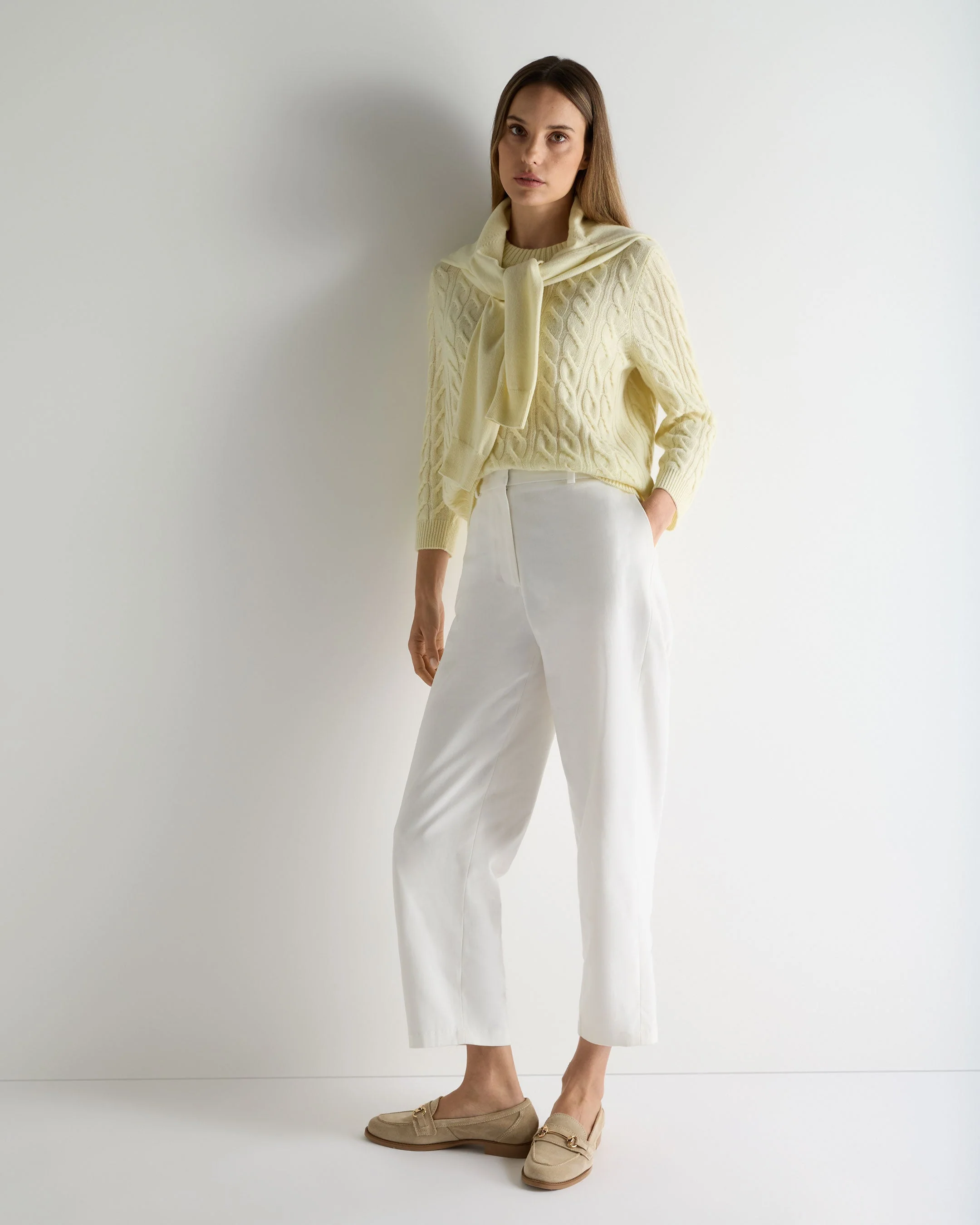 Women's Emilia Cable Round Neck Cashmere Sweater Butter Yellow - Image 3