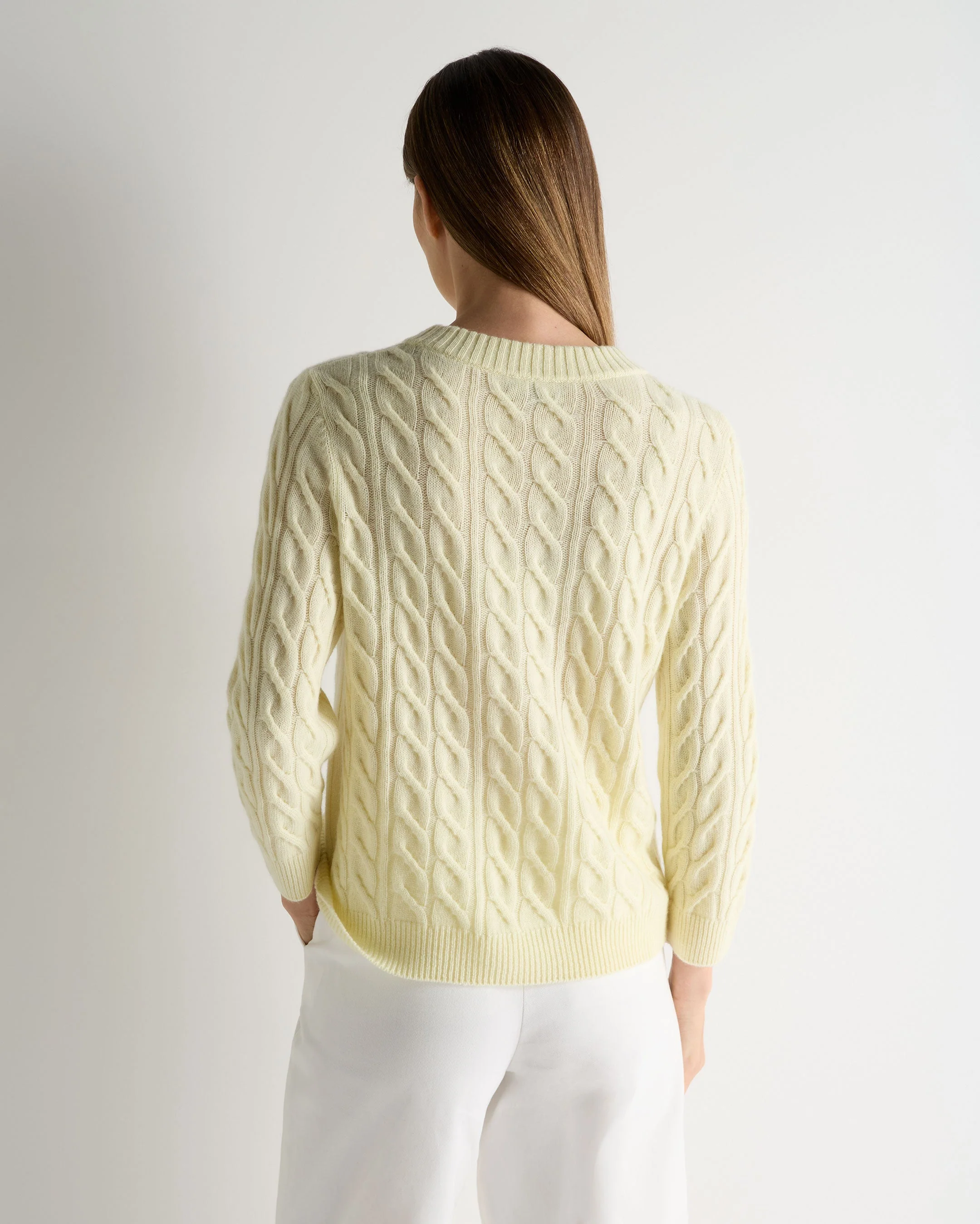 Women's Emilia Cable Round Neck Cashmere Sweater Butter Yellow - Image 4