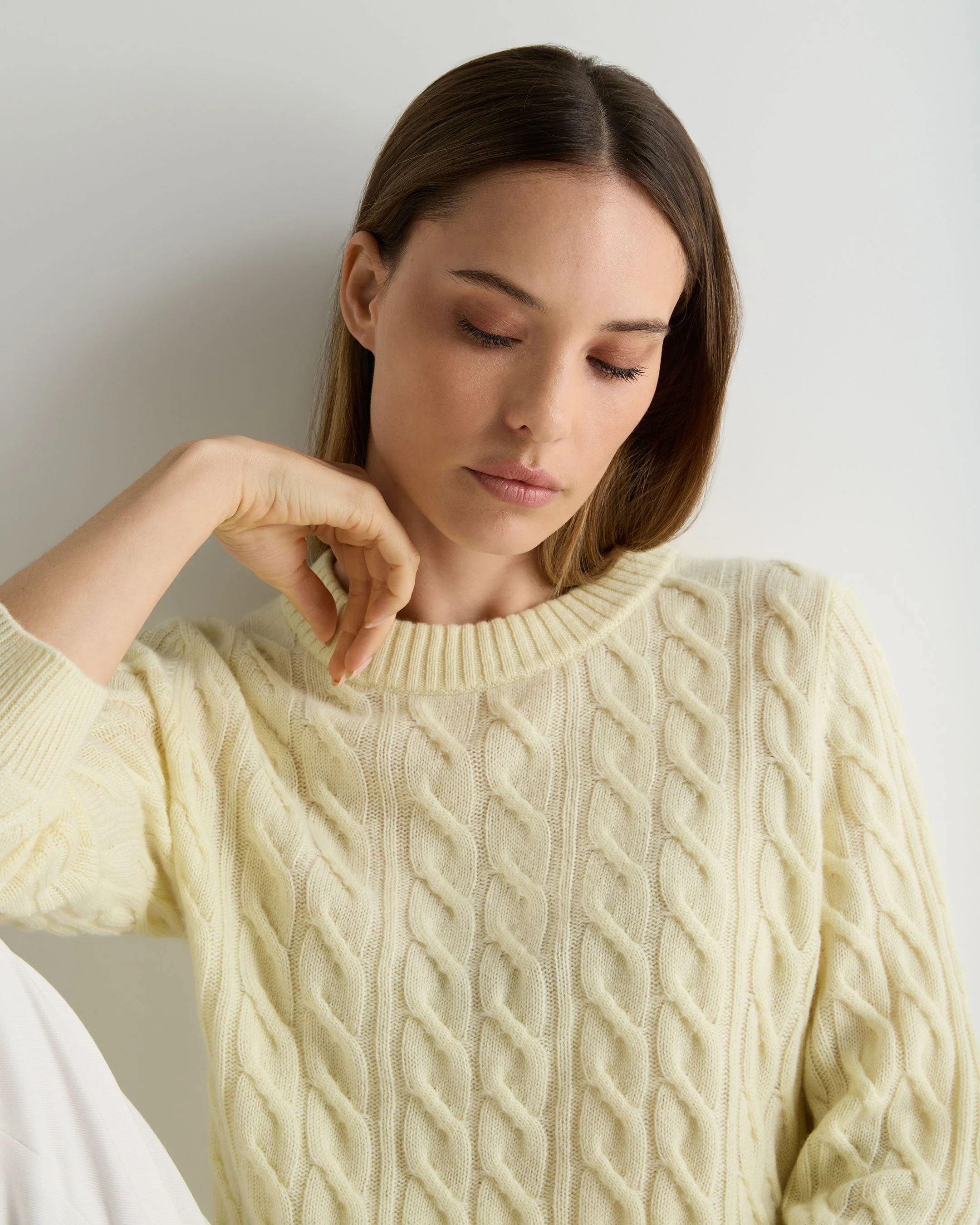 Women's Emilia Cable Round Neck Cashmere Sweater Butter Yellow - Image 5