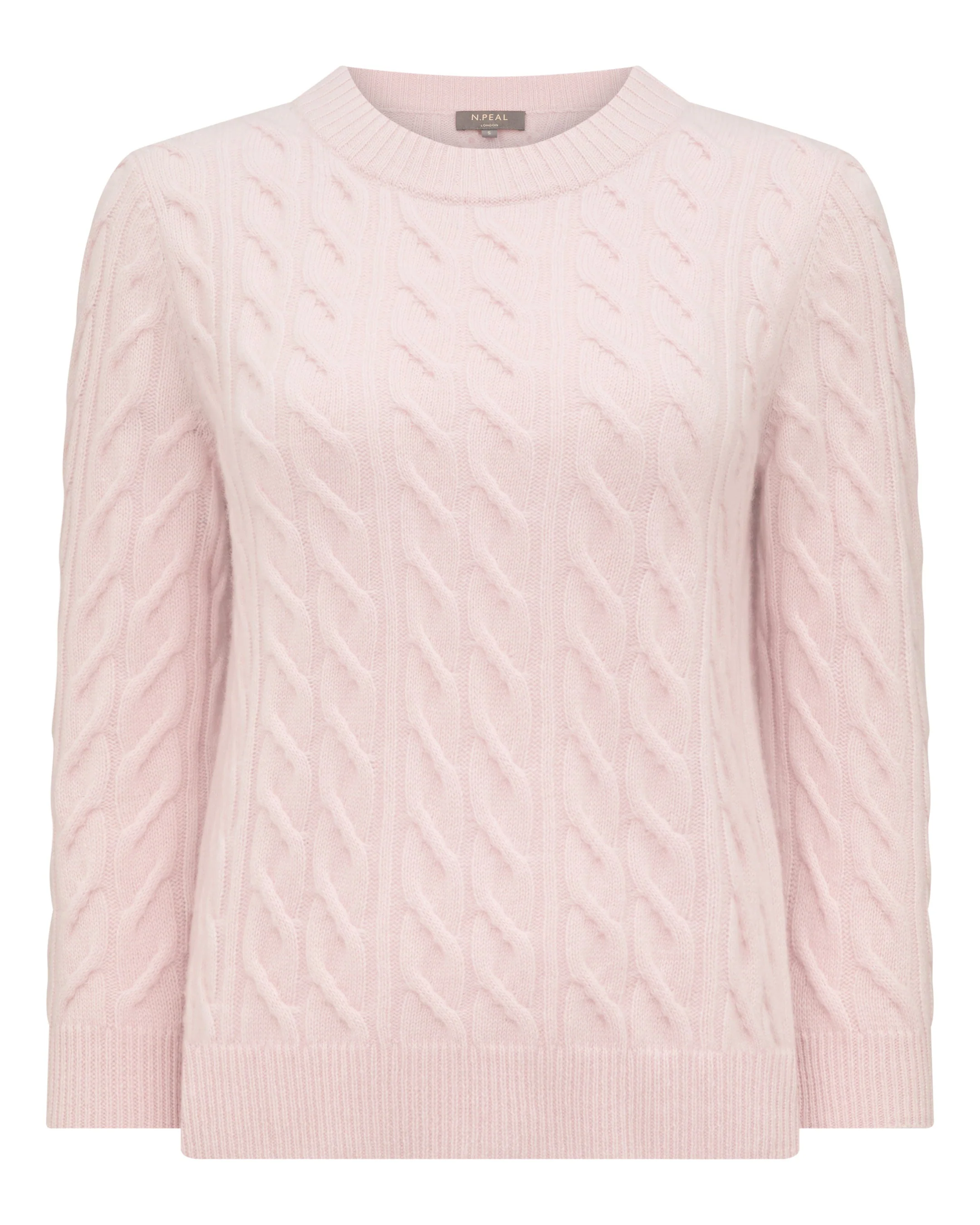 Women's Emilia Cable Round Neck Cashmere Sweater Powder Pink - Image 2