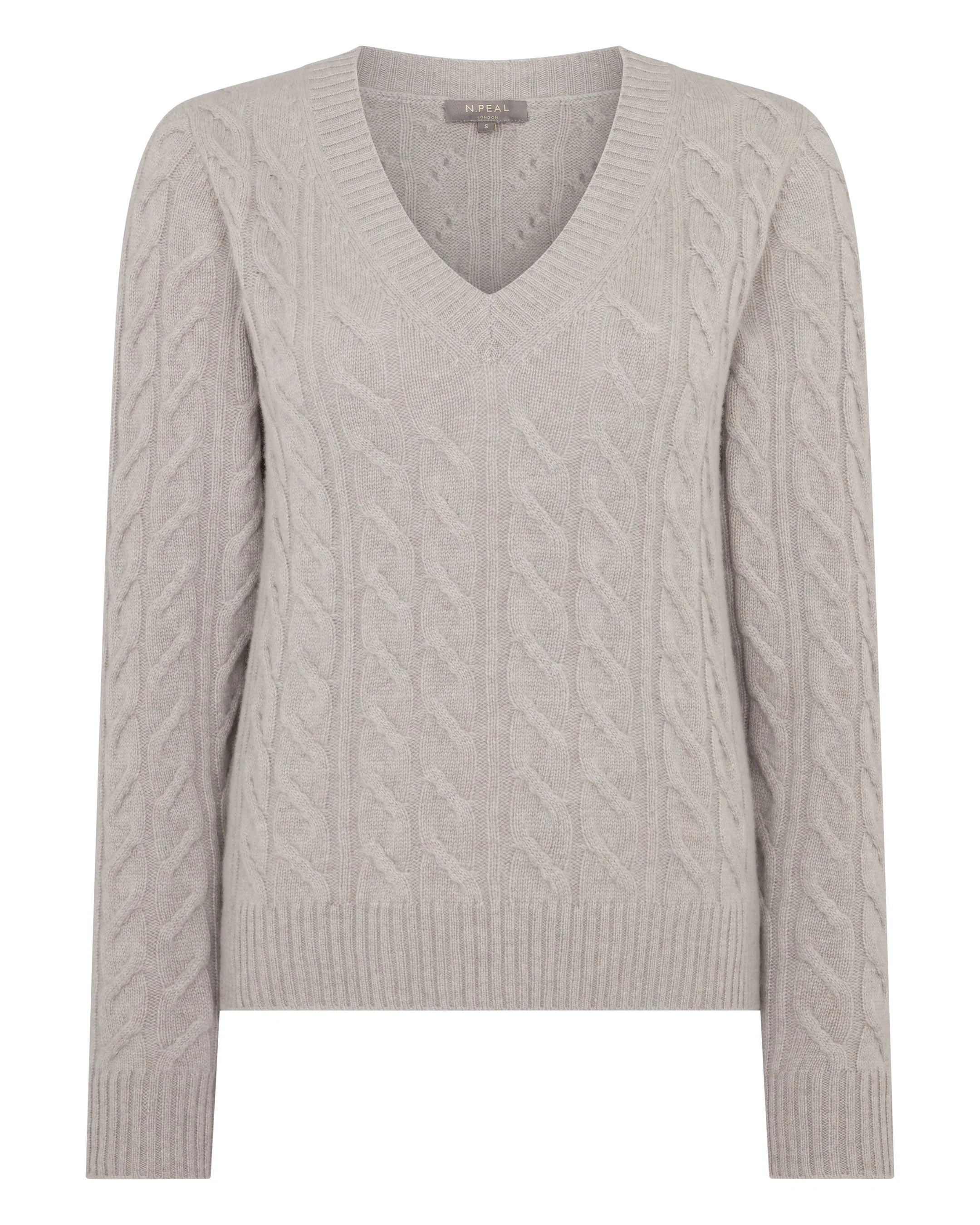 Women's Frankie Cable V Neck Cashmere Sweater Oat Grey - Image 2