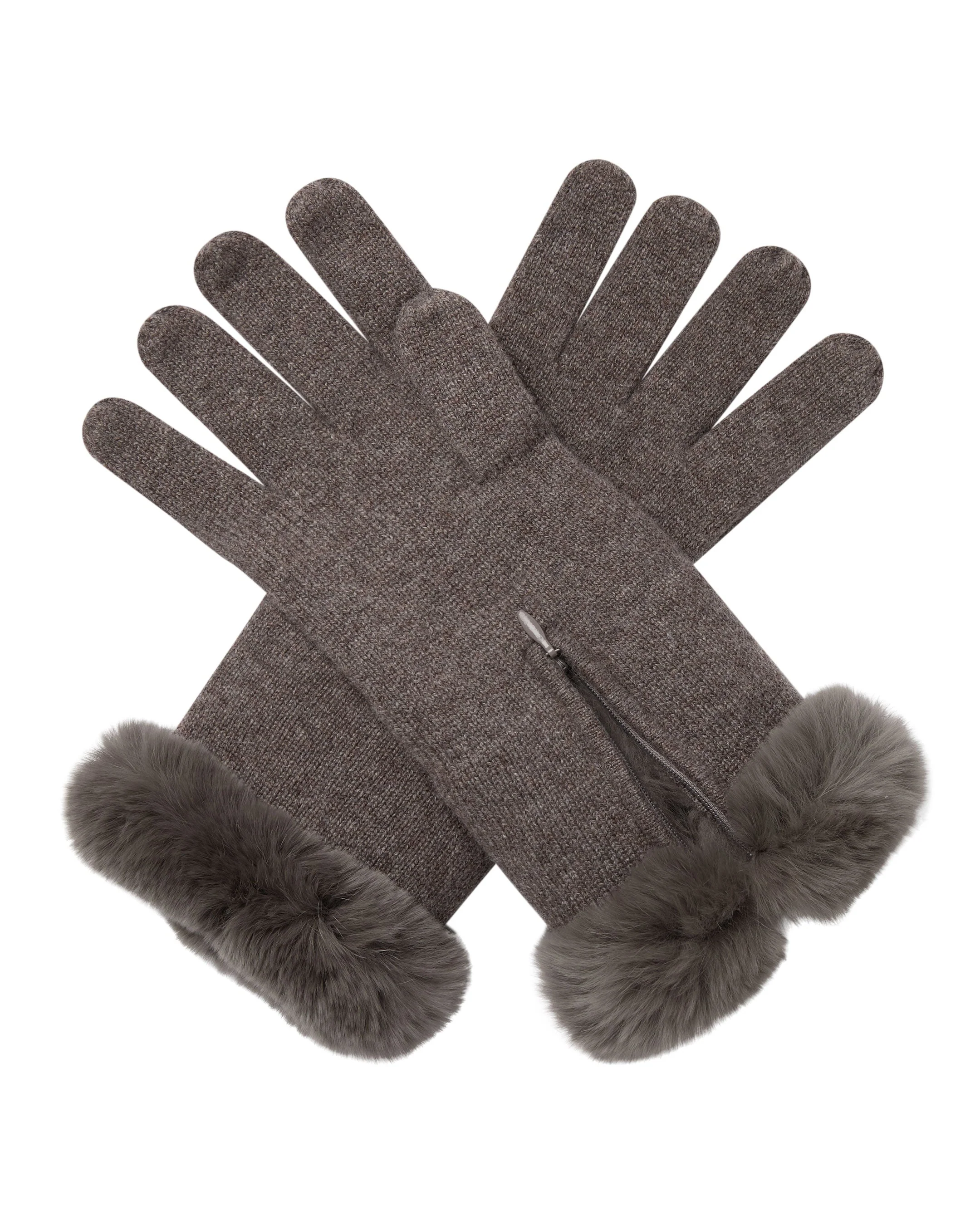 Women's Fur Trim Cashmere Gloves Otter Brown
