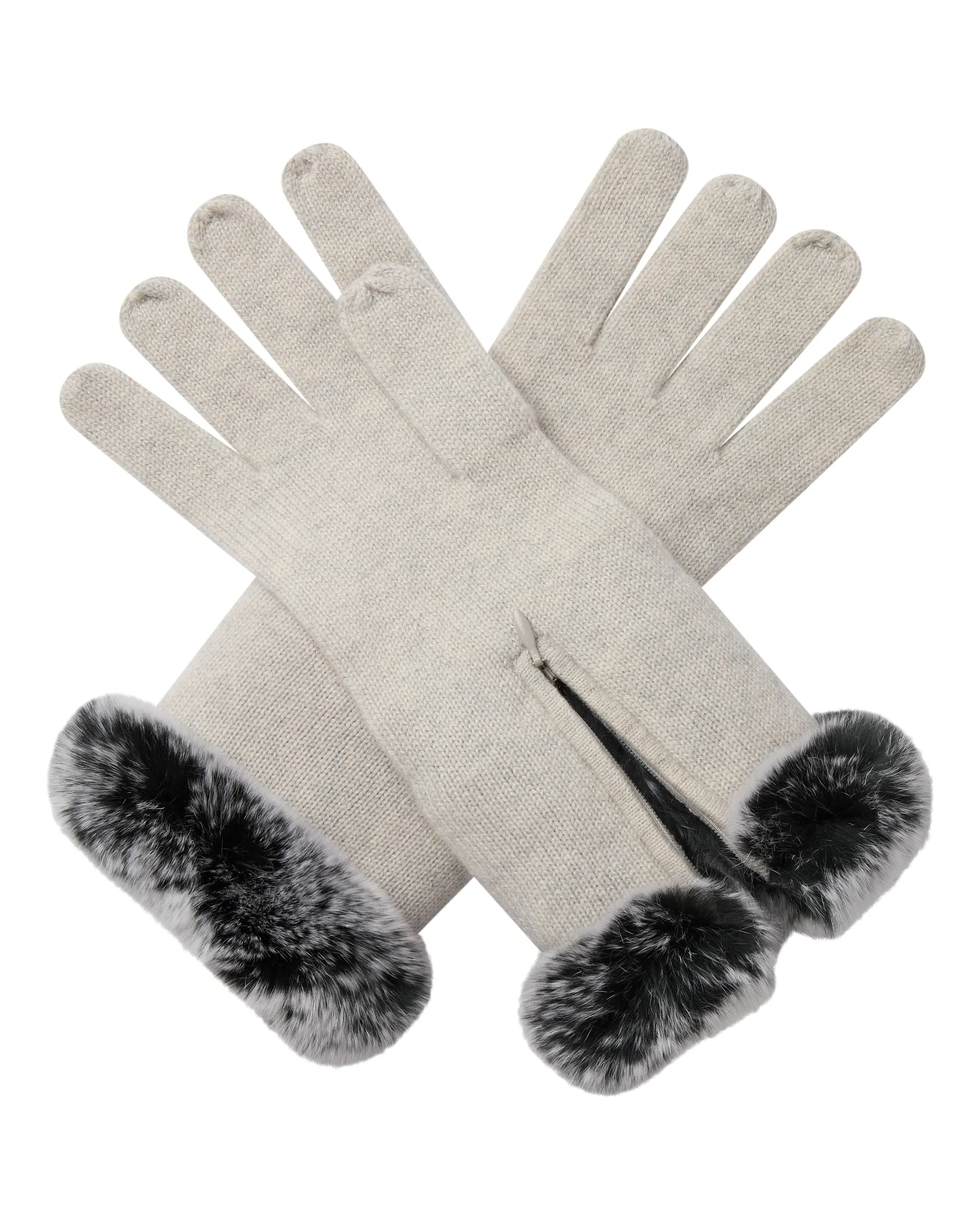 Women's Fur Trim Cashmere Gloves Pebble Grey