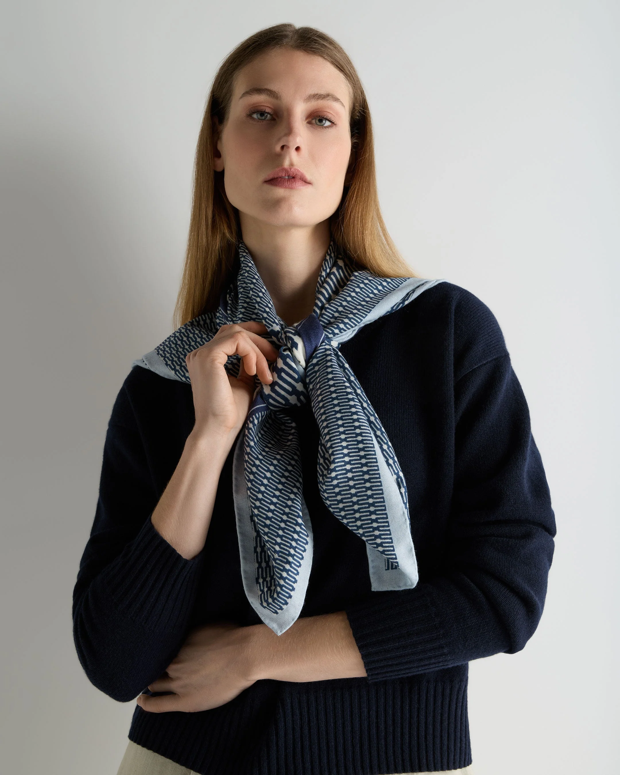 Women's Geo Print Silk Blend Foulard Navy Blue - Image 2