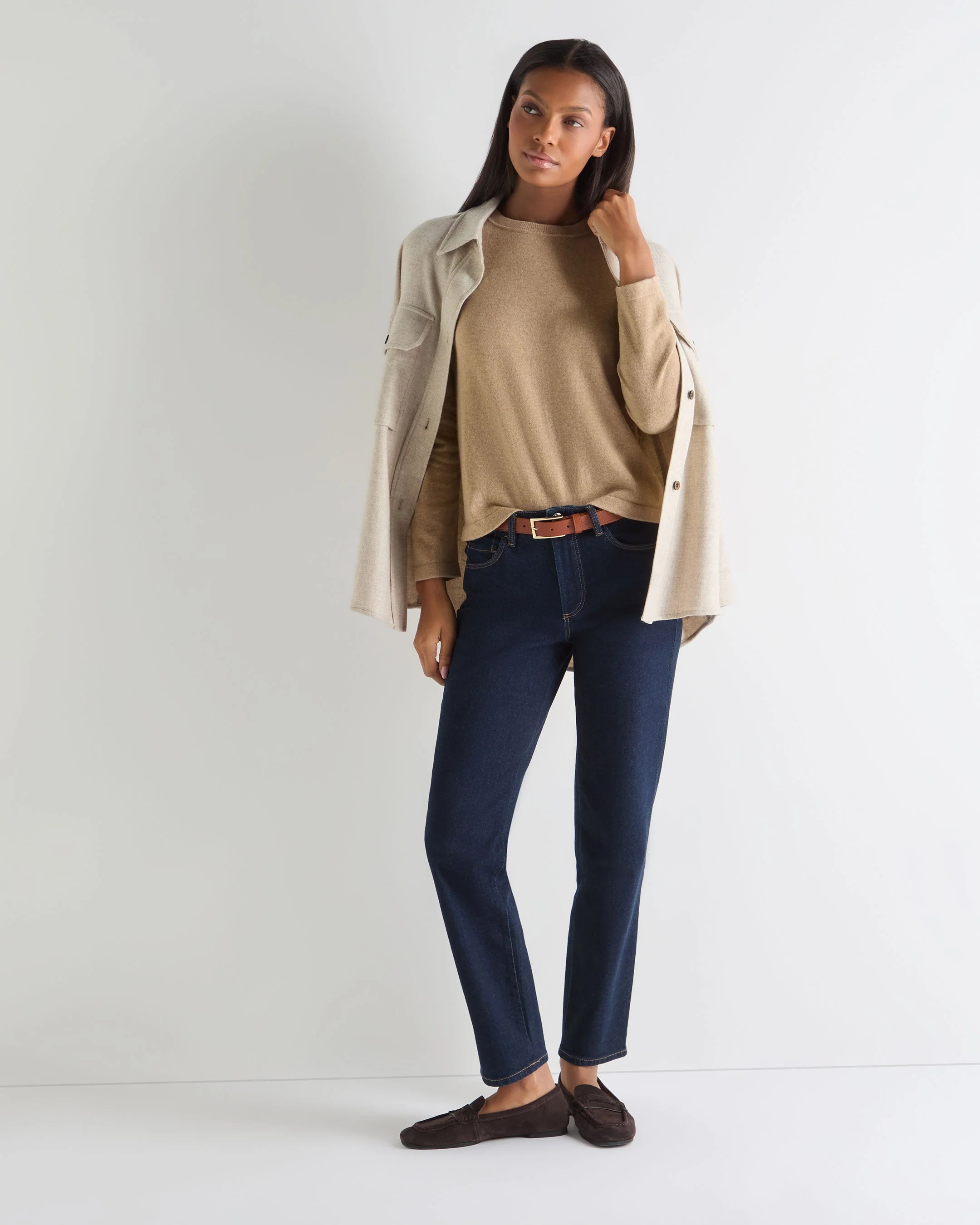 Women's Hallie Round Neck Cashmere Sweater Cappuccino Brown - Image 3