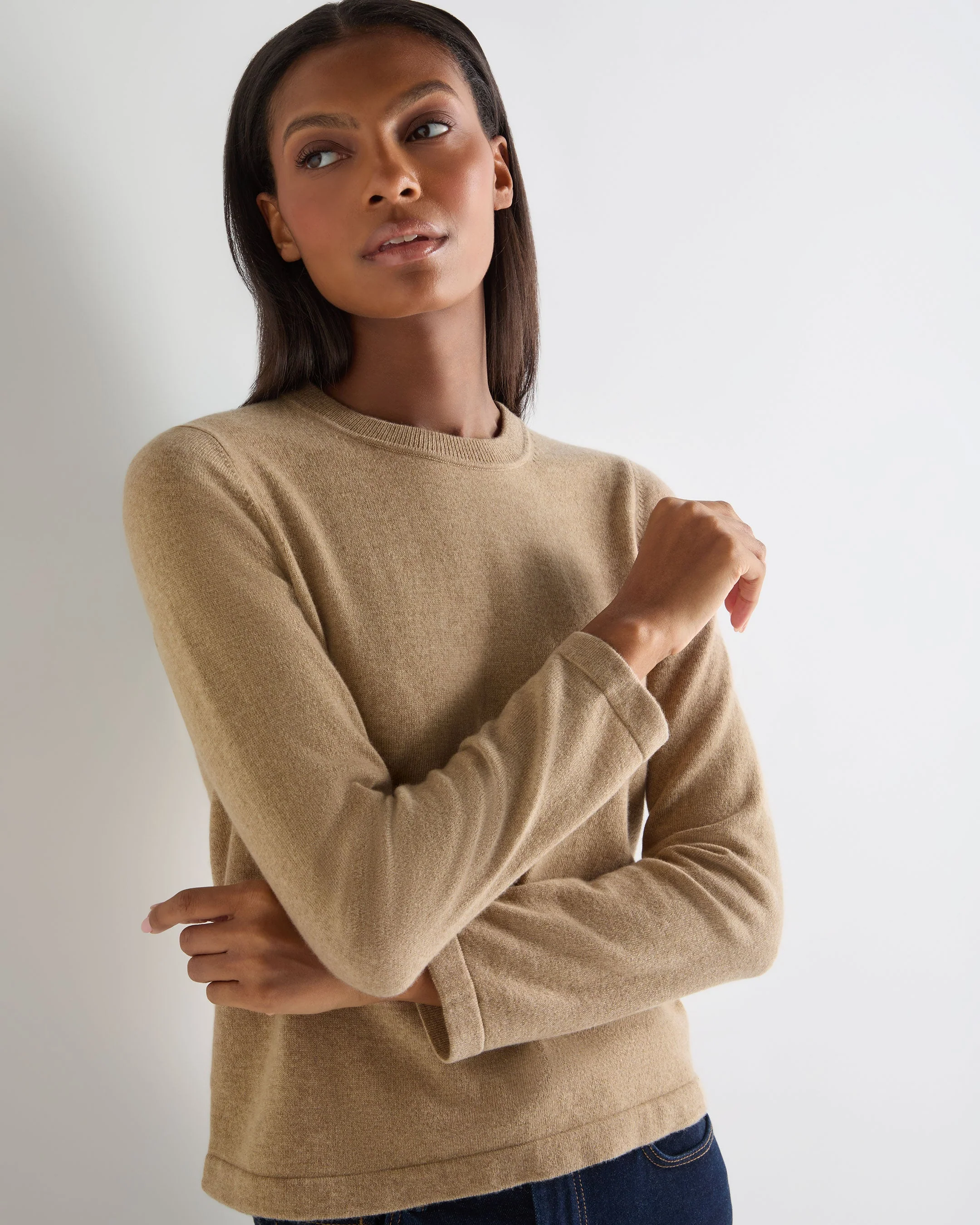 Women's Hallie Round Neck Cashmere Sweater Cappuccino Brown - Image 5