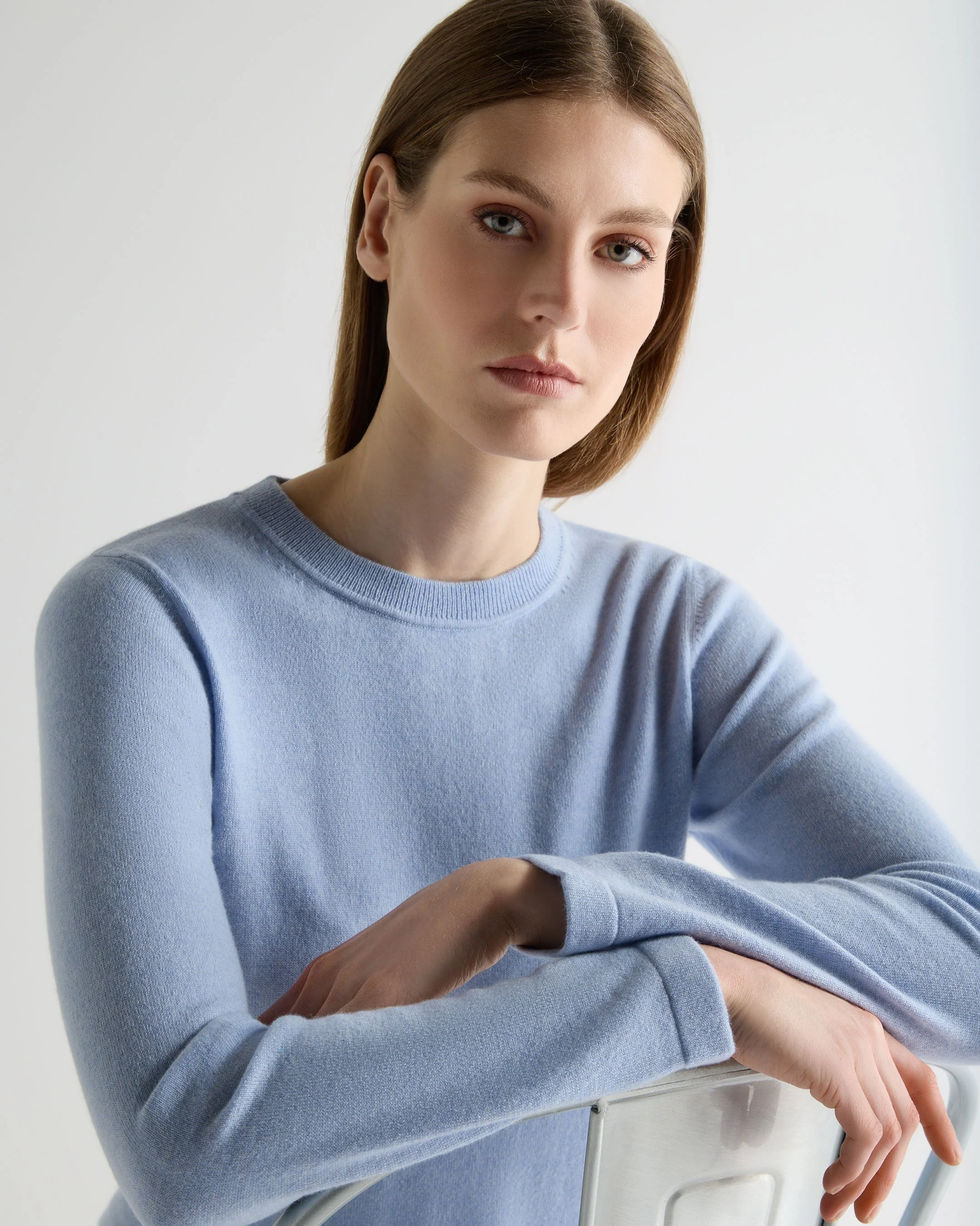 Women's Hallie Round Neck Cashmere Sweater Sea Mist Blue - Image 5