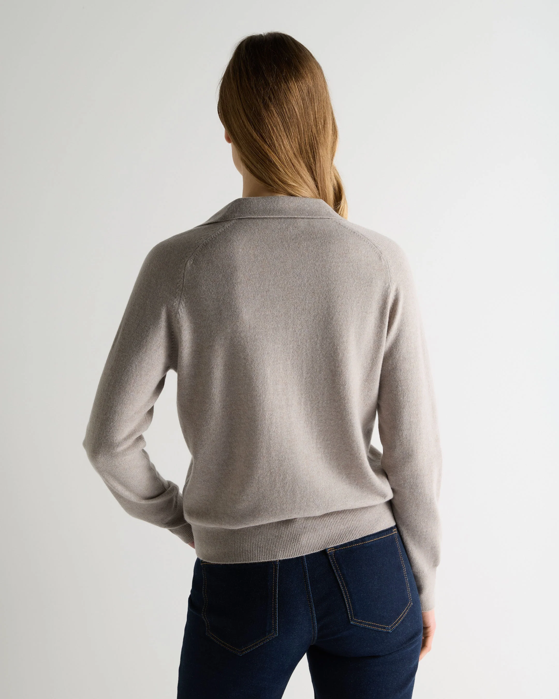 Women's Harriet Cashmere Polo Shirt Oat Grey - Image 4