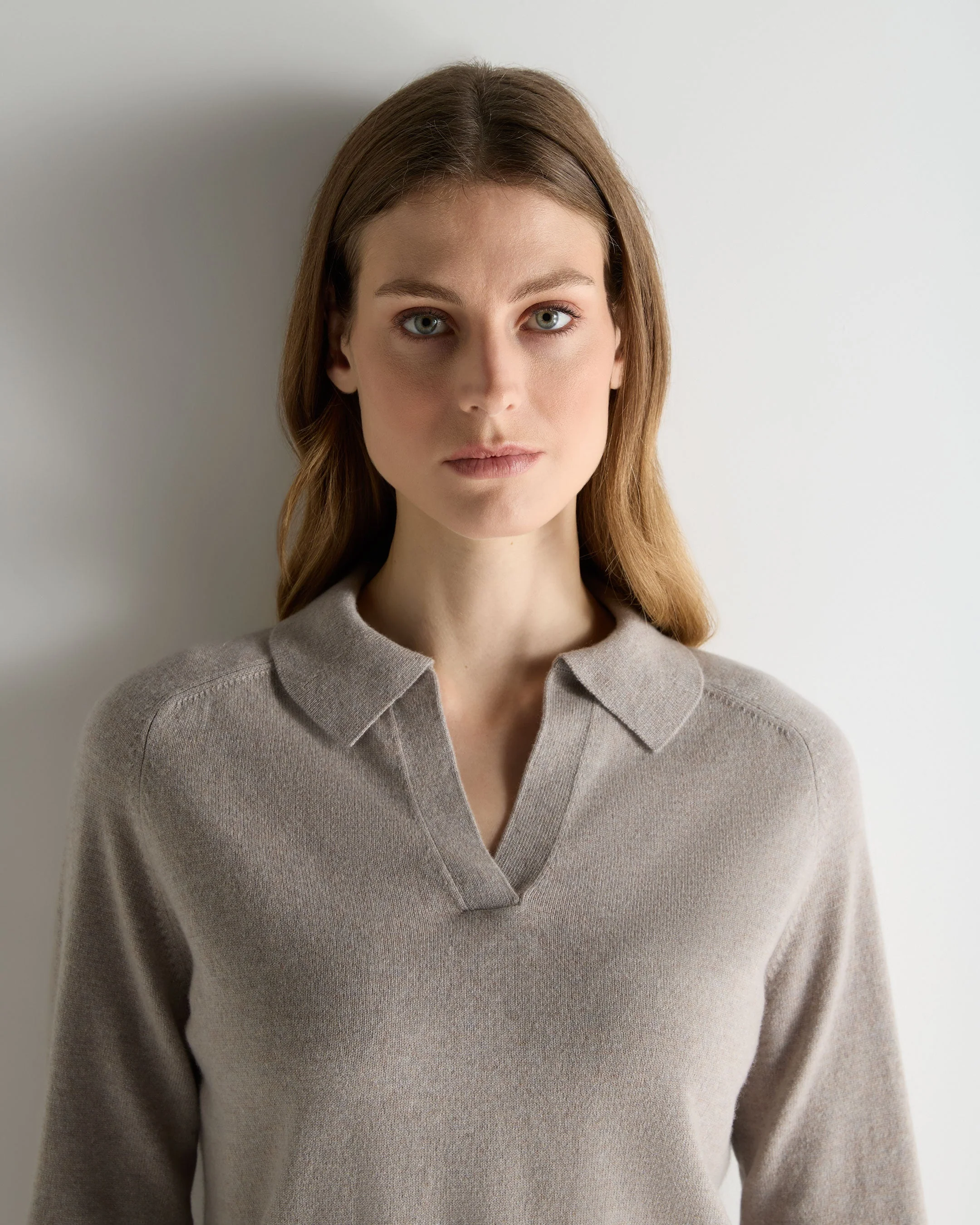 Women's Harriet Cashmere Polo Shirt Oat Grey - Image 5