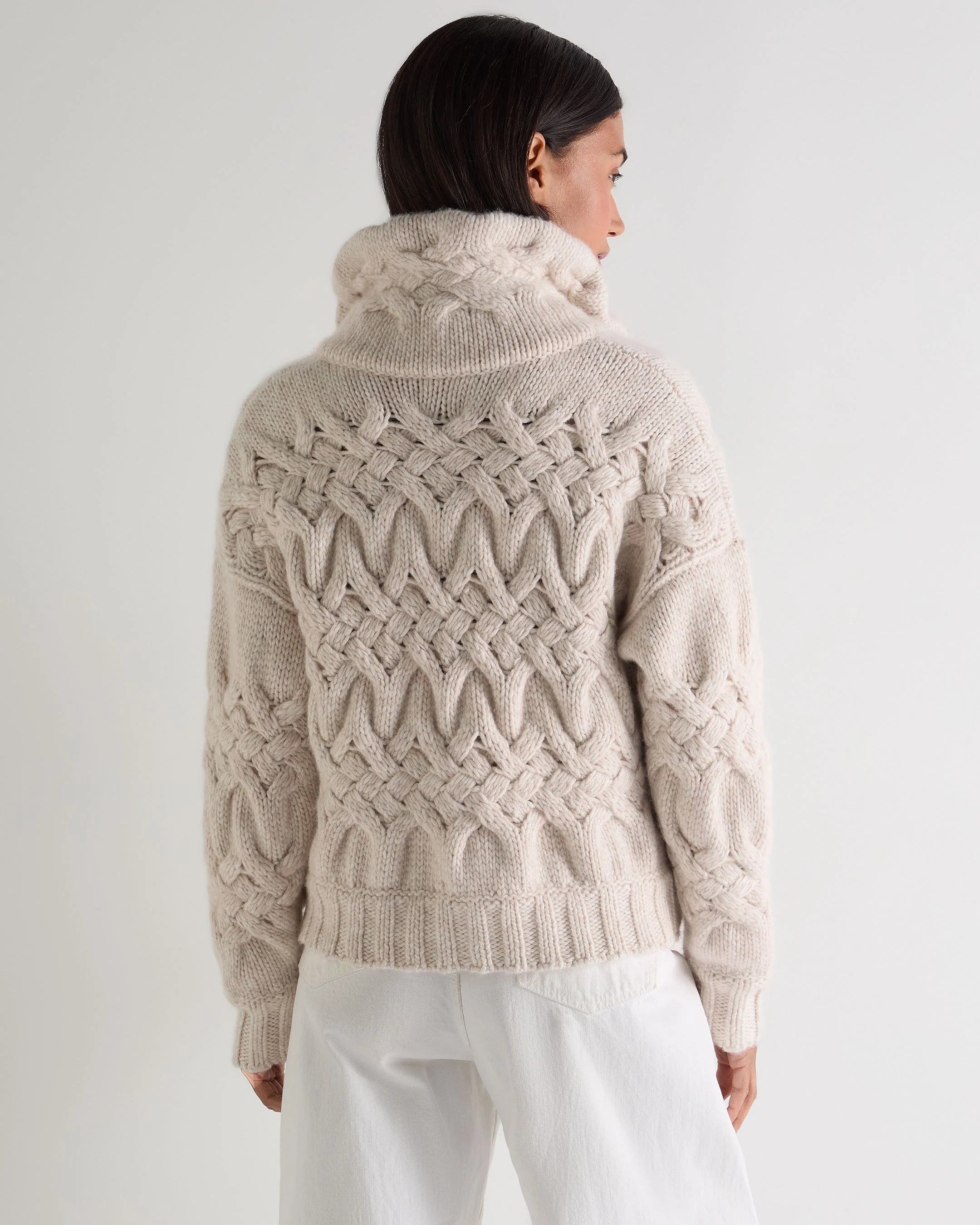 Women's Hero Zip Cable Cashmere Sweater Ecru White - Image 4