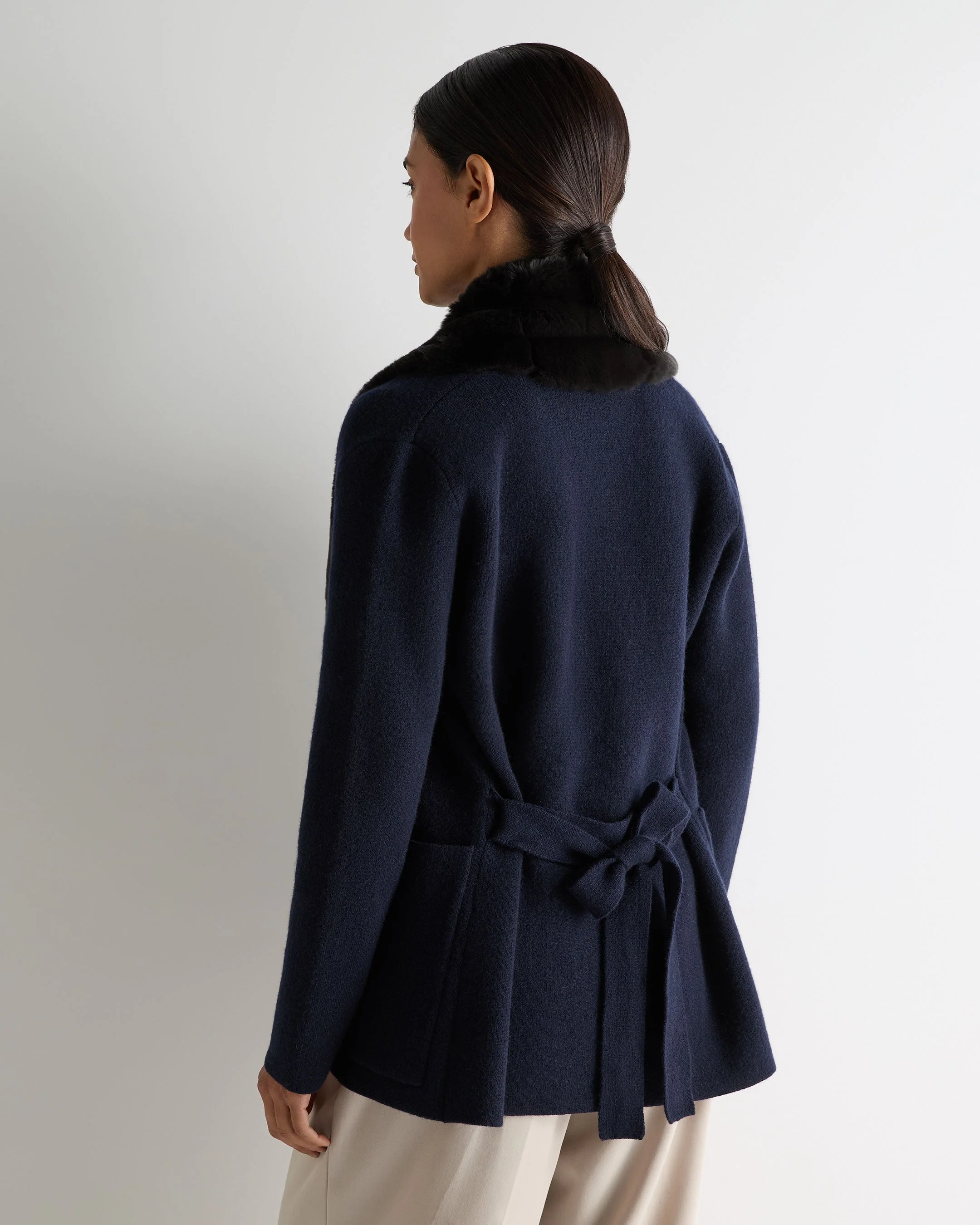 Women's Ruby Herringbone Fur Cardigan Navy Blue - Image 4