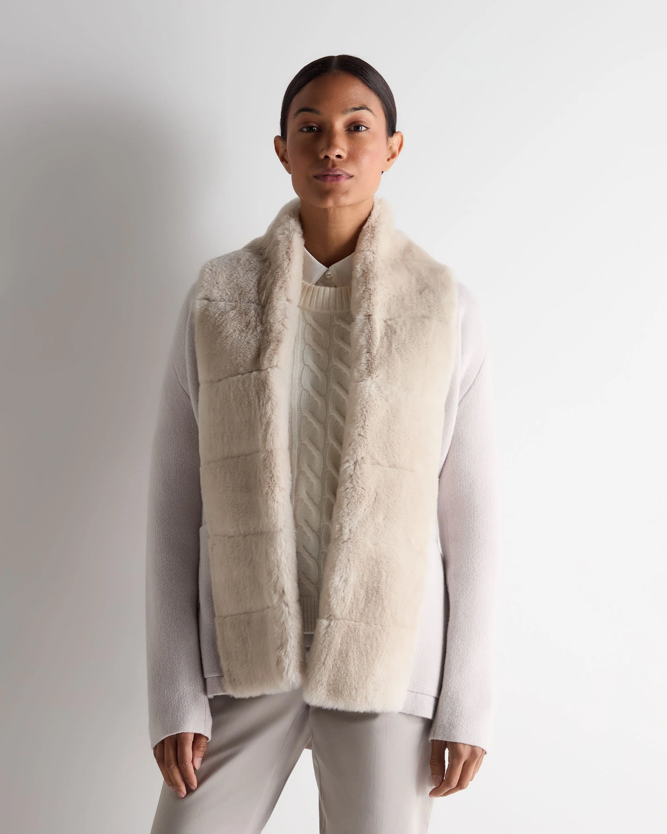 Women's Ruby Herringbone Fur Cardigan Snow Grey