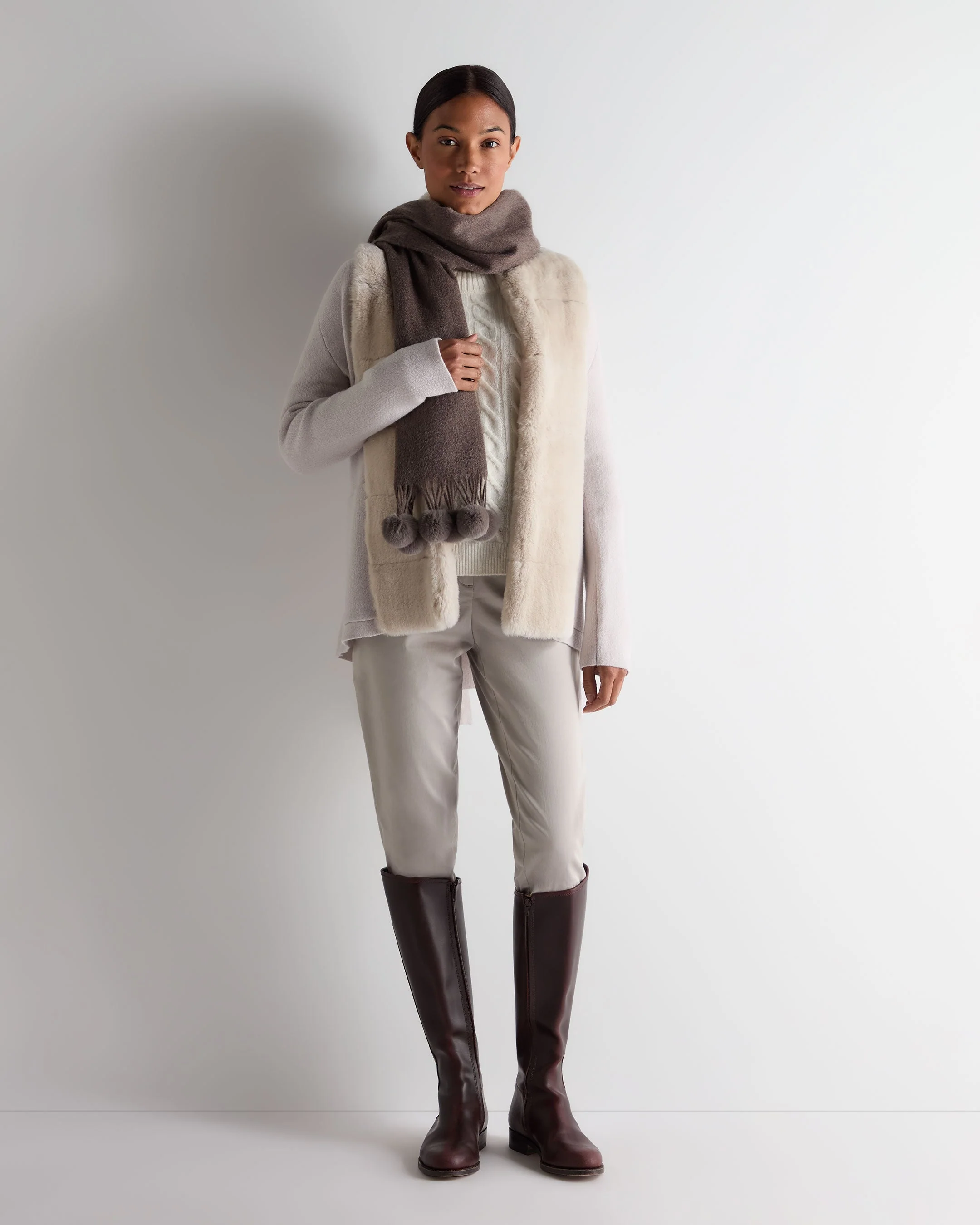 Women's Ruby Herringbone Fur Cardigan Snow Grey - Image 3
