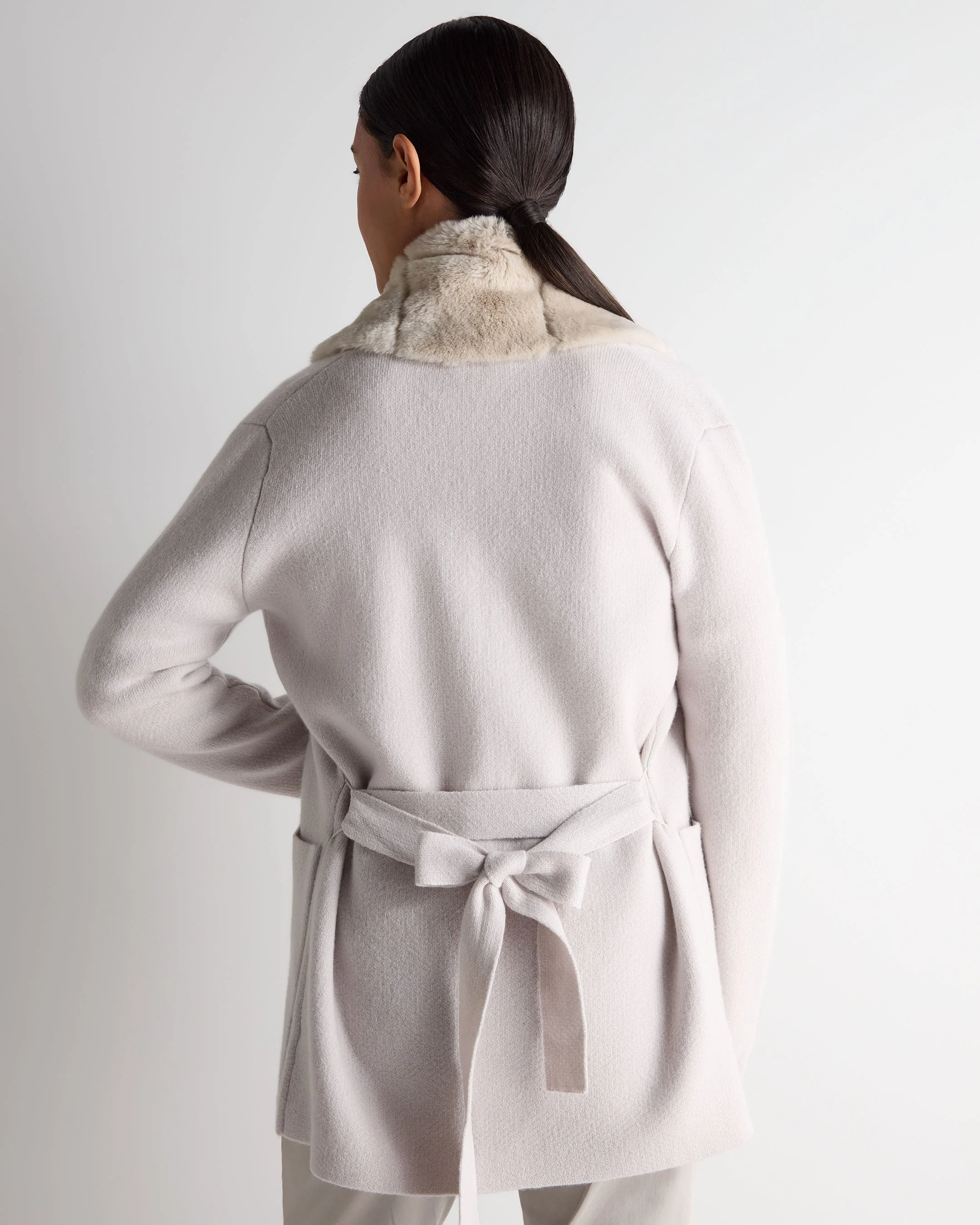 Women's Ruby Herringbone Fur Cardigan Snow Grey - Image 4