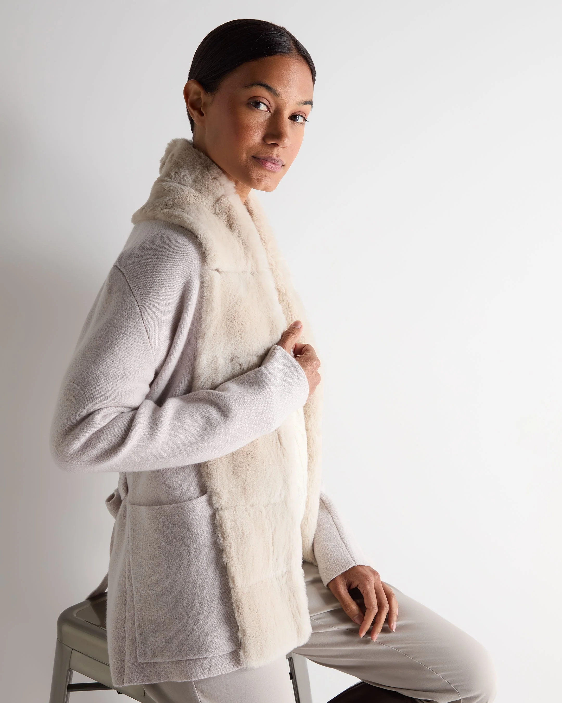 Women's Ruby Herringbone Fur Cardigan Snow Grey - Image 5