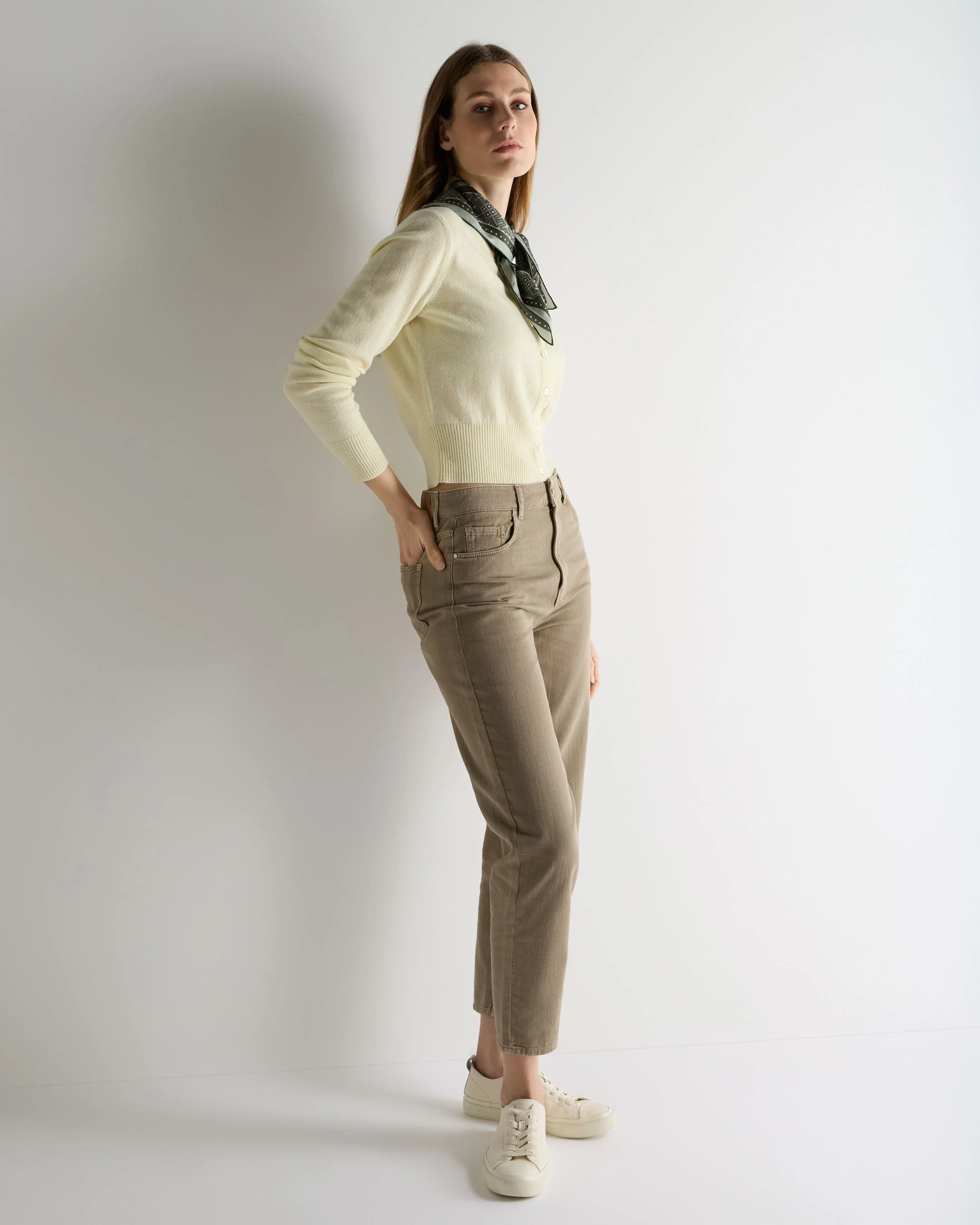 Women's Ivy Cropped Cashmere Cardigan Butter Yellow - Image 3