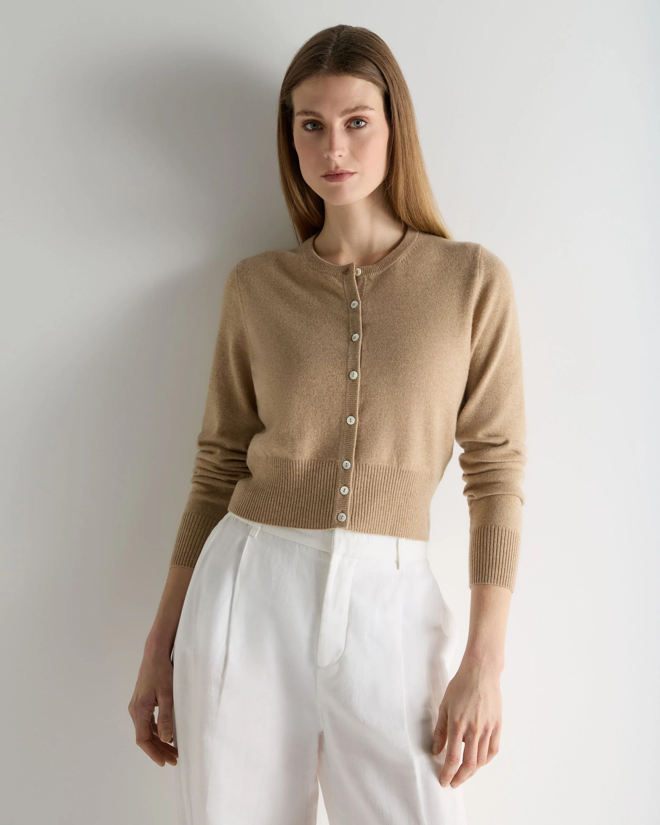 Women's Ivy Cropped Cashmere Cardigan Cappuccino Brown