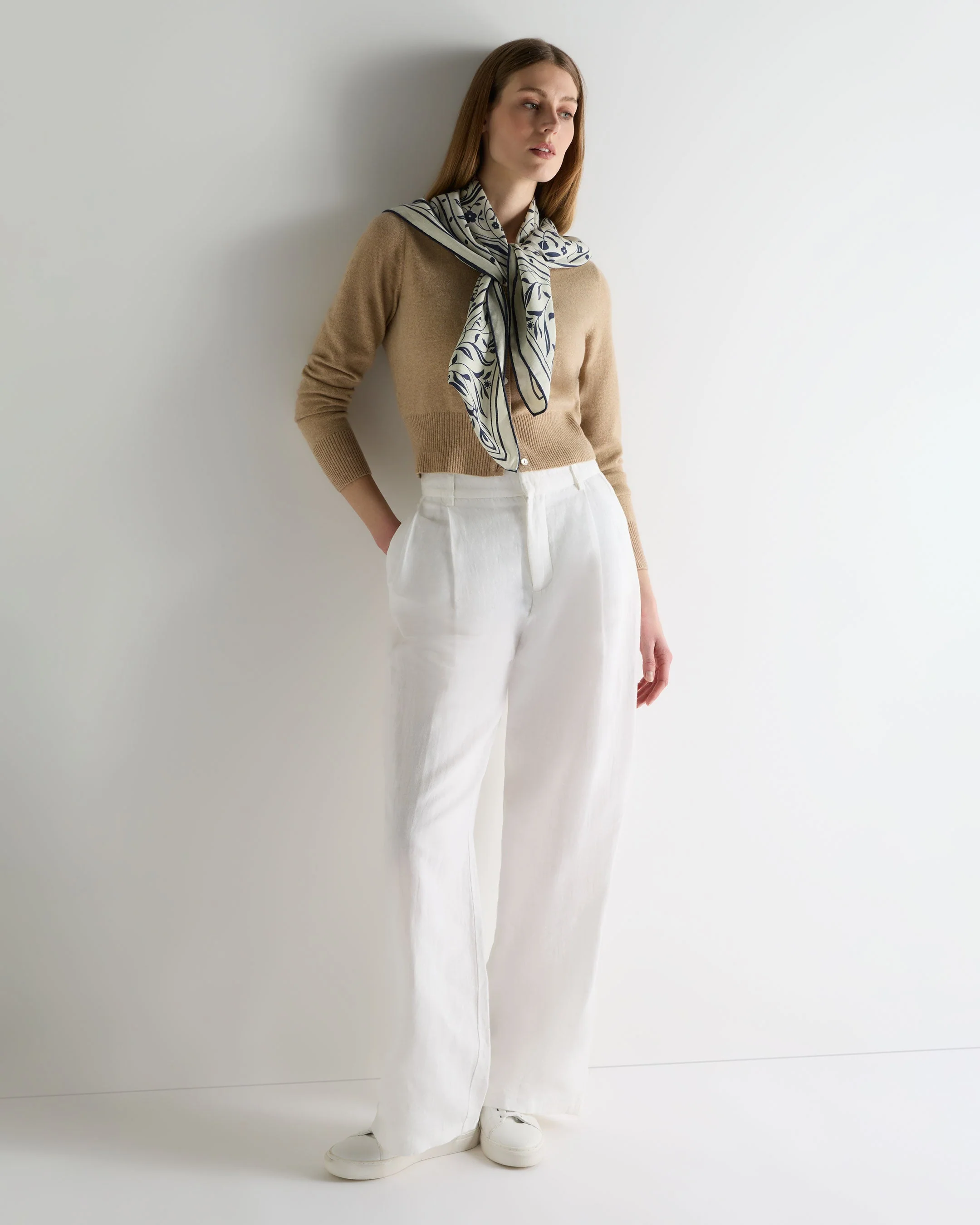 Women's Ivy Cropped Cashmere Cardigan Cappuccino Brown - Image 3