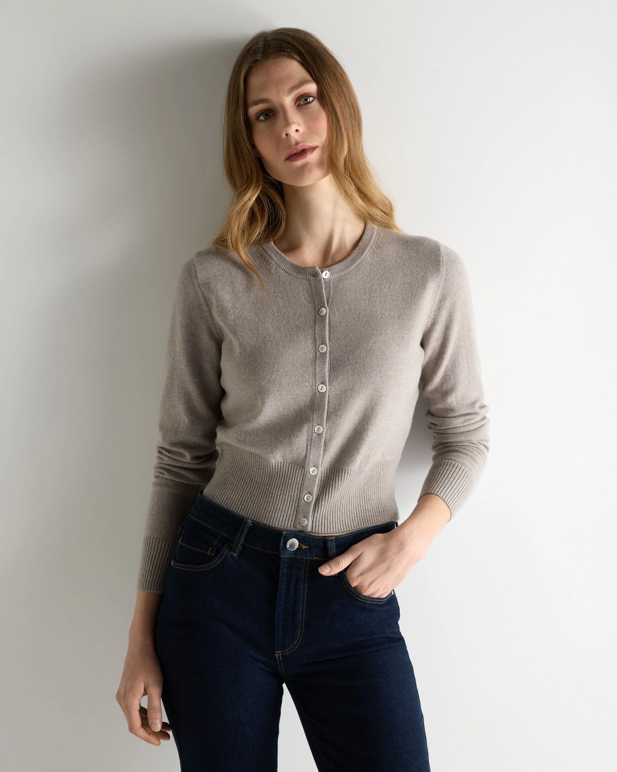 Women's Ivy Cropped Cashmere Cardigan Oat Grey