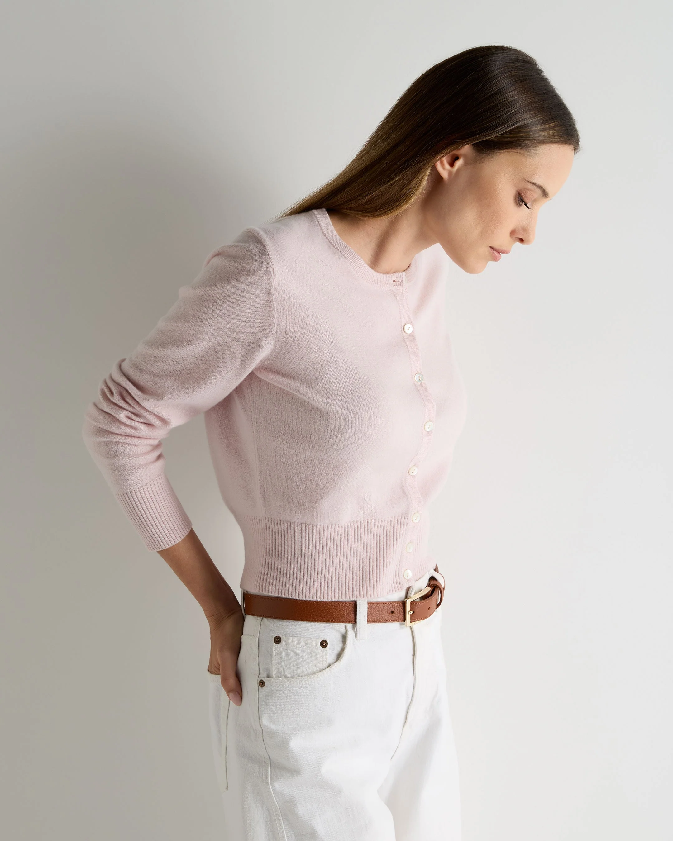Women's Ivy Cropped Cashmere Cardigan Powder Pink