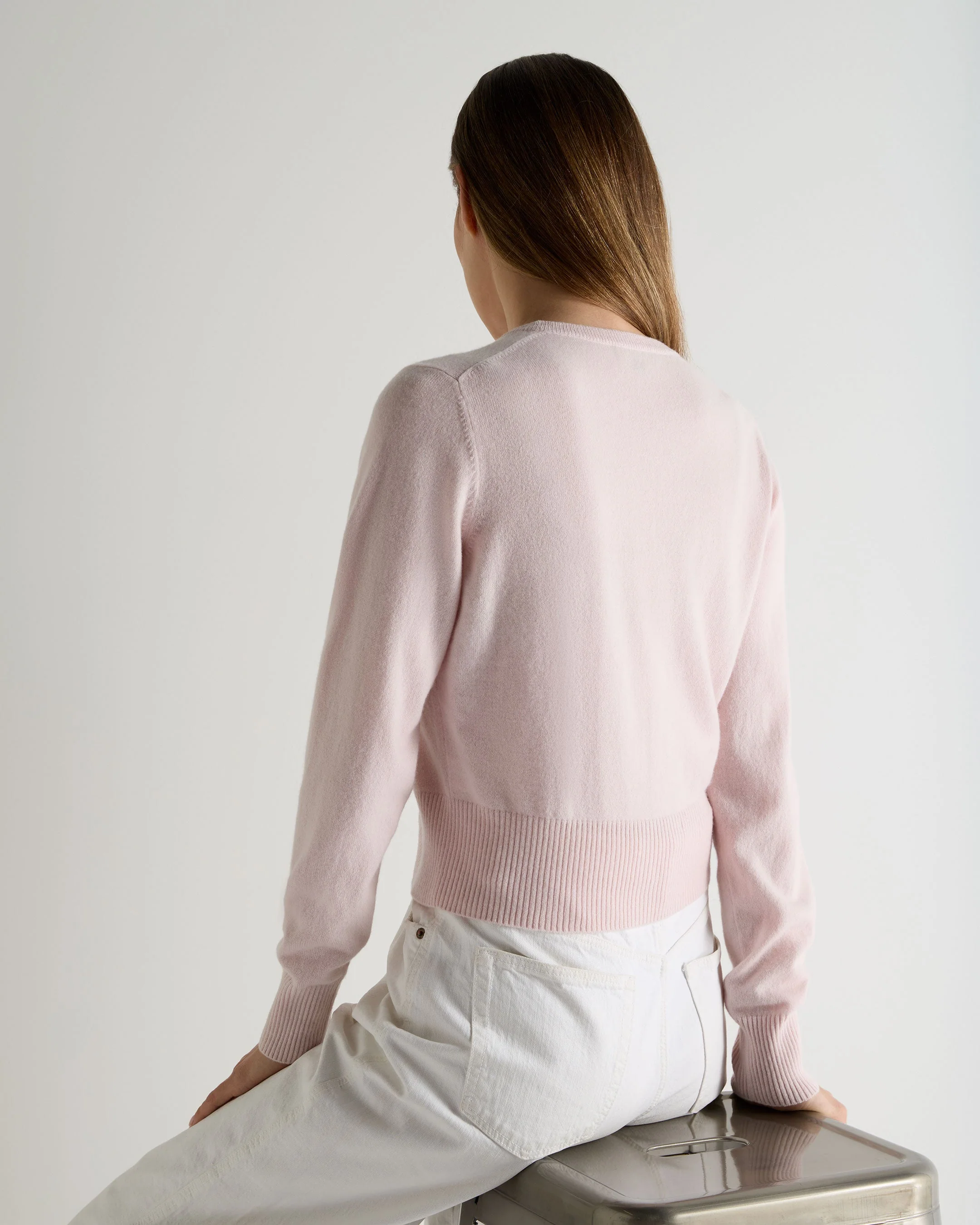 Women's Ivy Cropped Cashmere Cardigan Powder Pink - Image 4