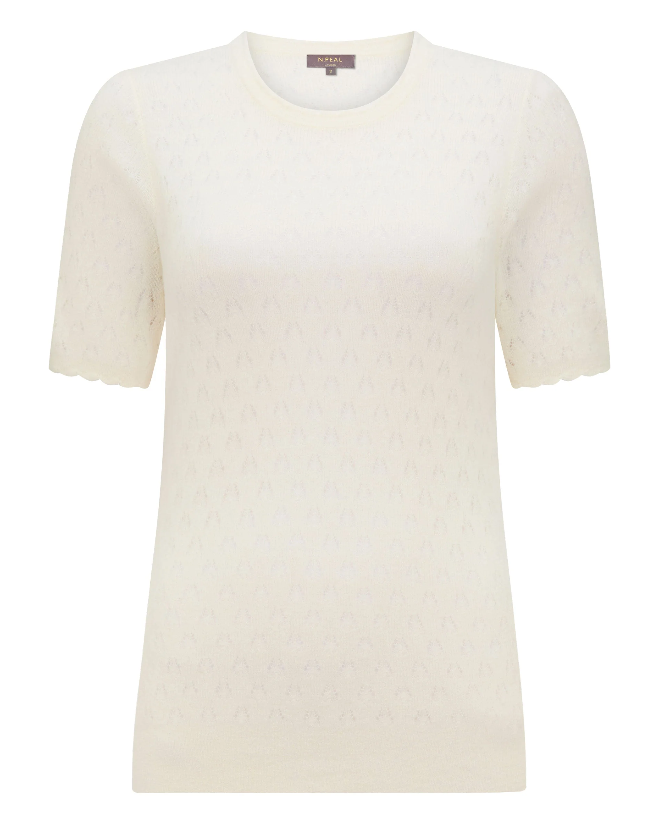 Women's Lace Stitch Cashmere T-Shirt New Ivory White Sparkle - Image 2