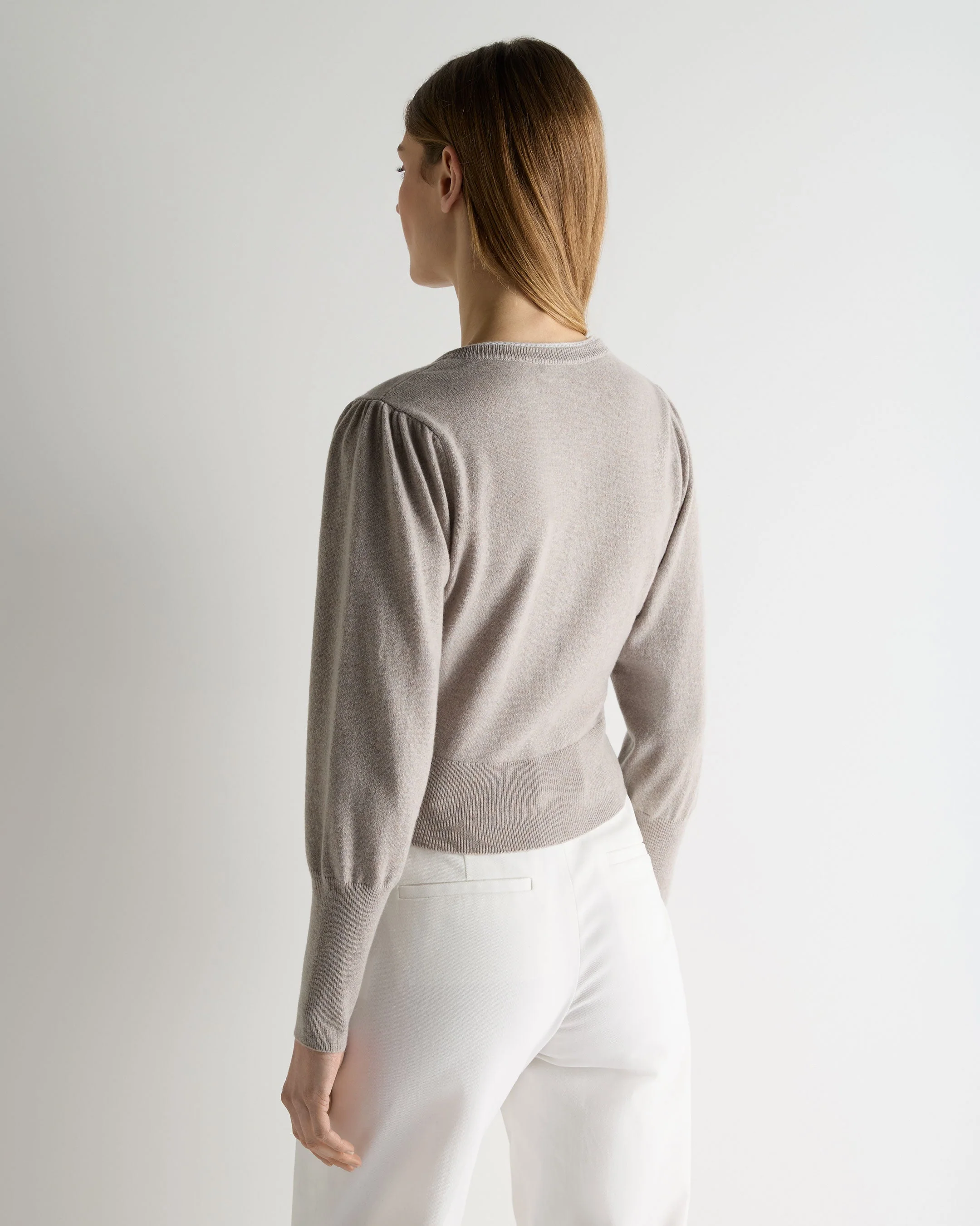 Women's Lace Trim Cashmere Cardigan Oat Grey - Image 4