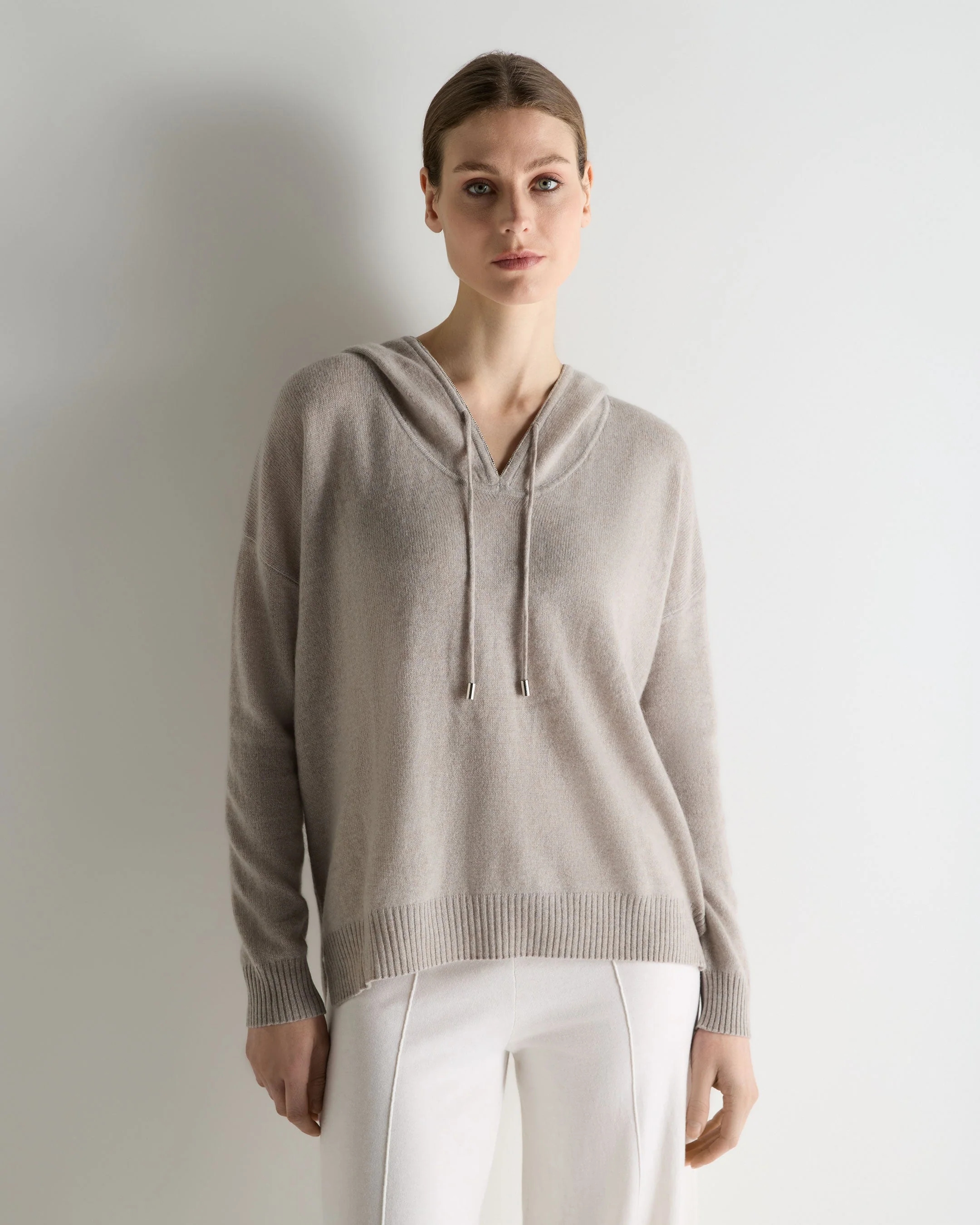 Women's Maya Metal Trim Cashmere Hoodie Oat Grey