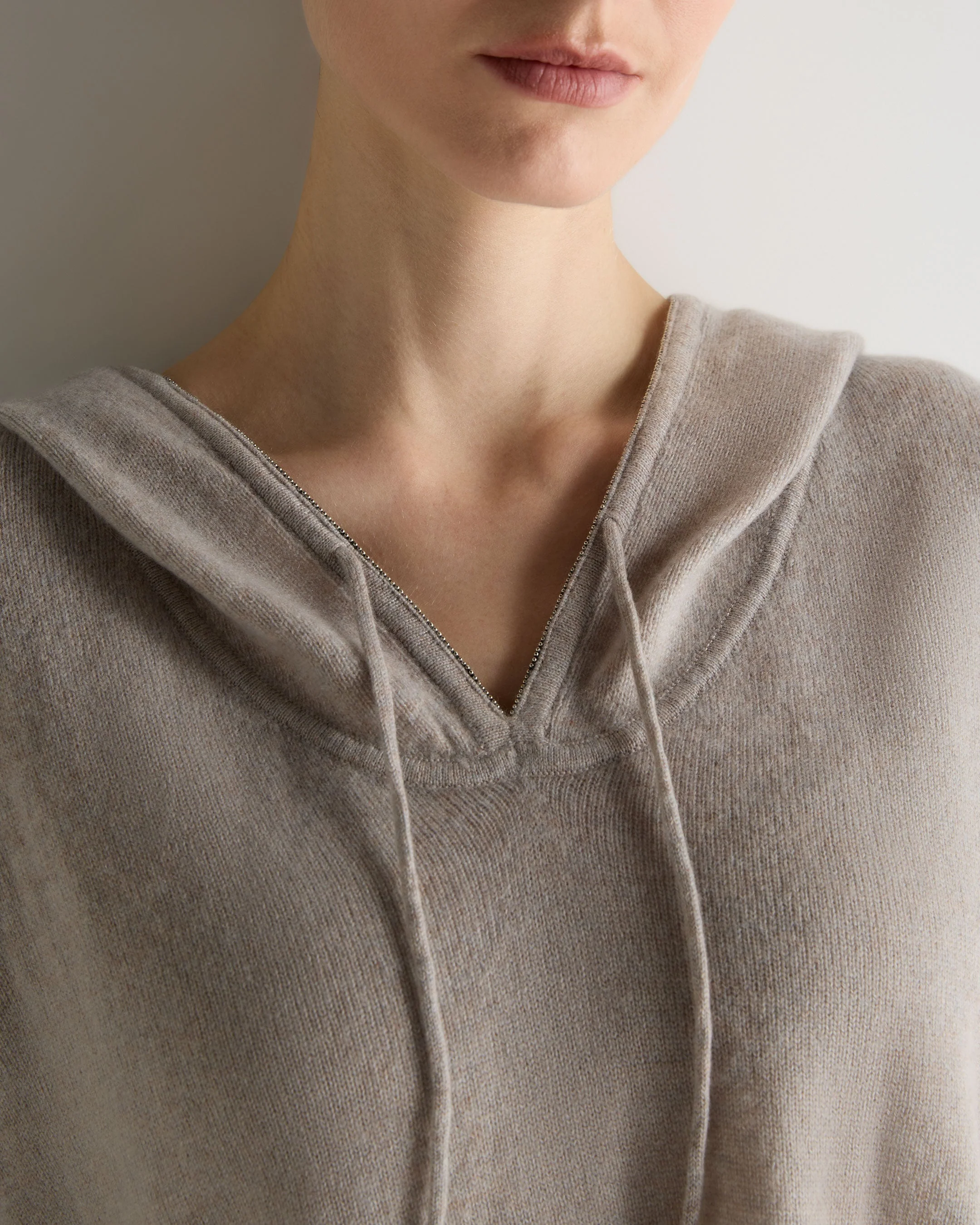 Women's Maya Metal Trim Cashmere Hoodie Oat Grey - Image 5