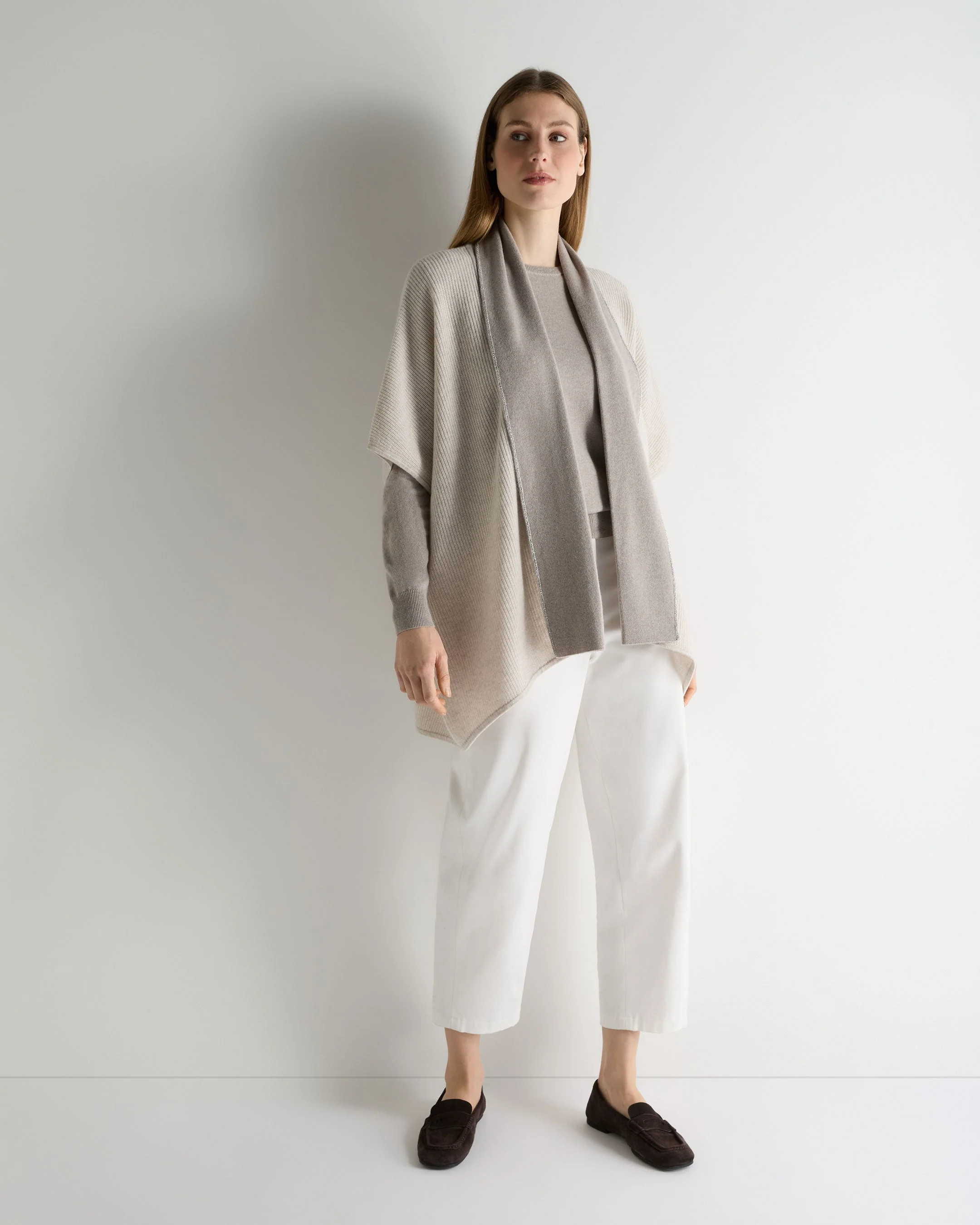 Women's Metal Rib Cashmere Cardigan Pebble Grey - Image 3