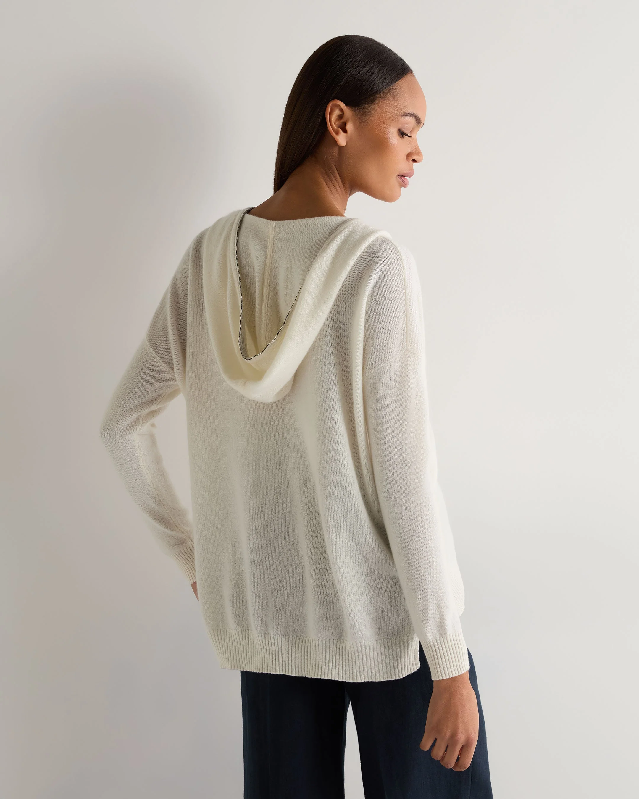 Women's Maya Metal Trim Cashmere Hoodie New Ivory White - Image 4