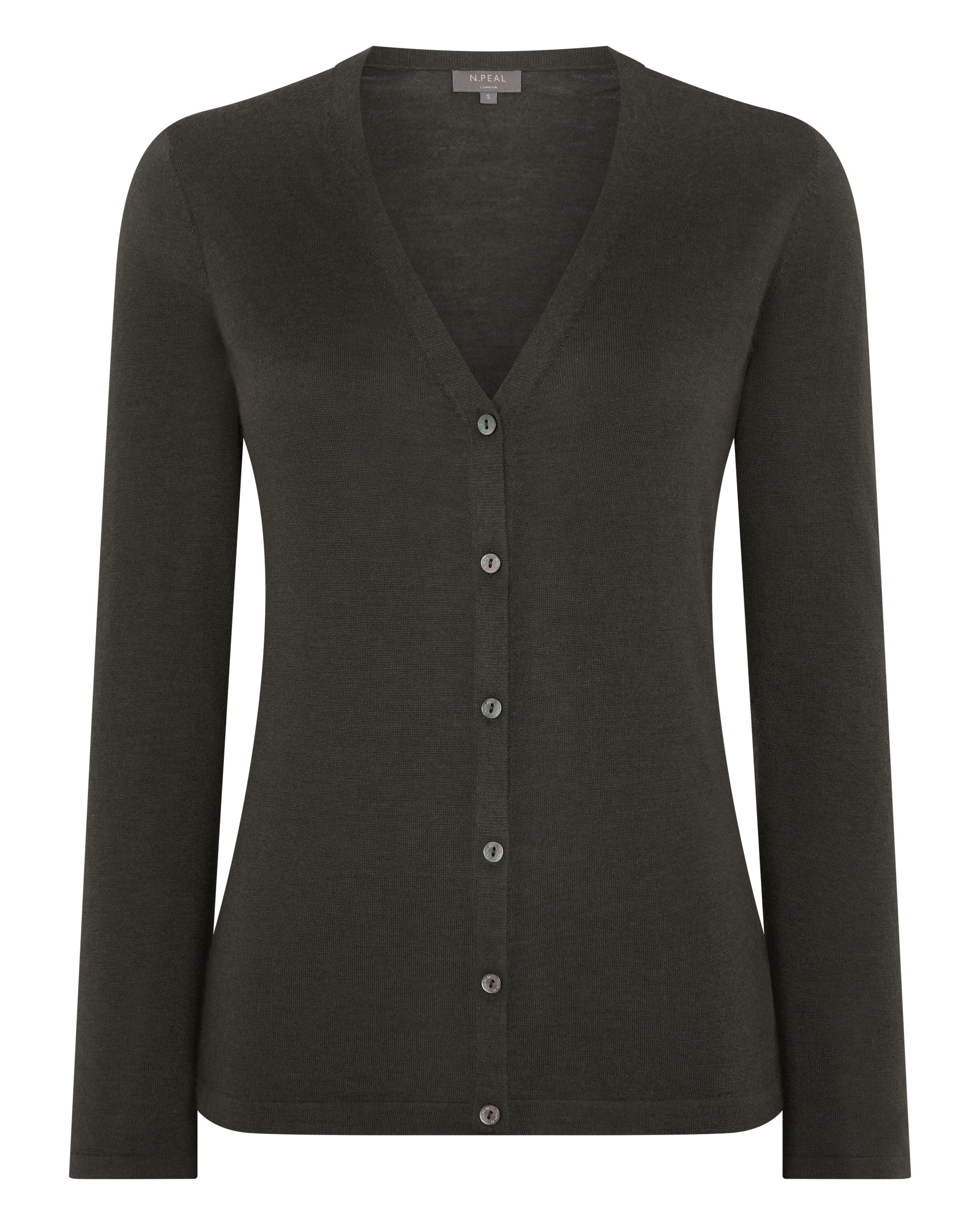 Women's Mia Superfine Cashmere V Neck Cardigan Arabica Khaki Green - Image 2