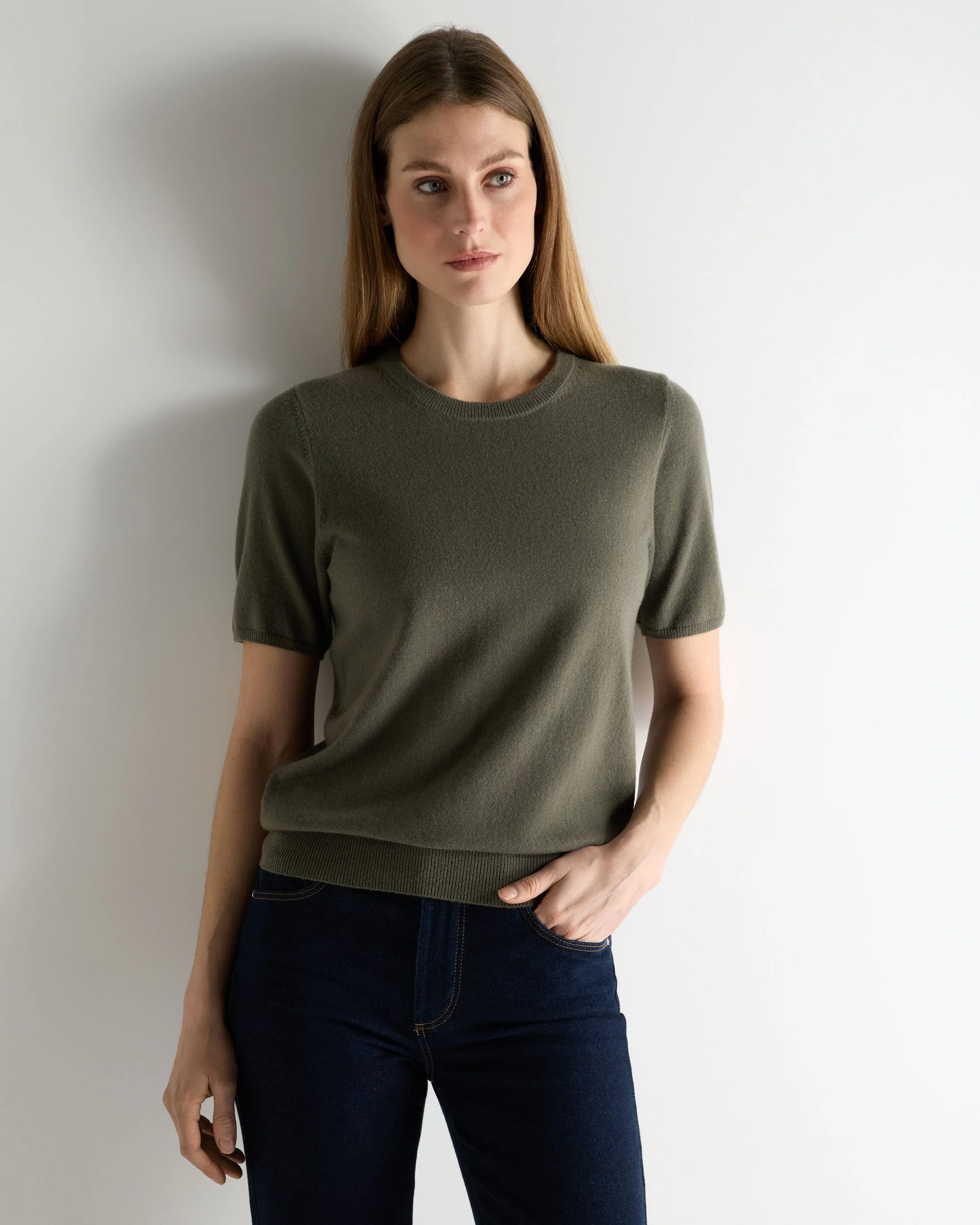 Women's Milly Classic Cashmere T-Shirt Olive Green