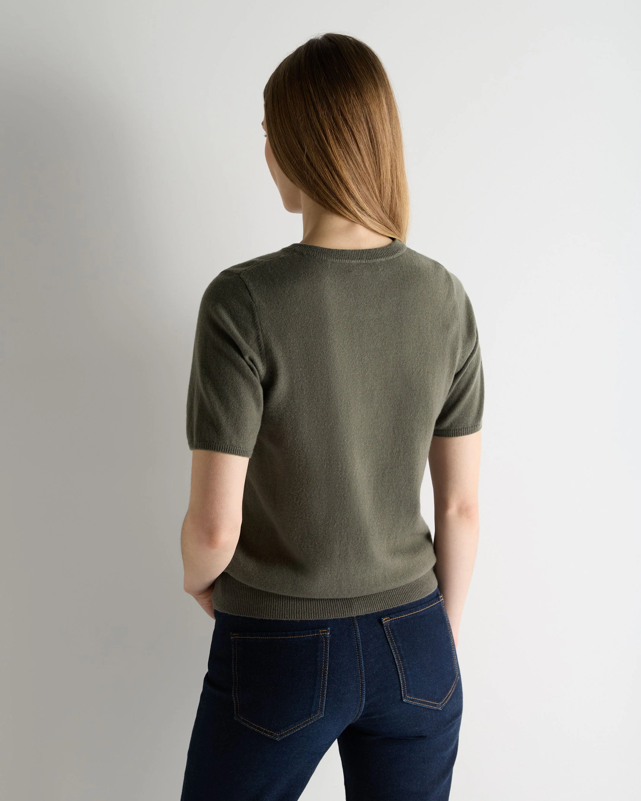 Women's Milly Classic Cashmere T-Shirt Olive Green - Image 4