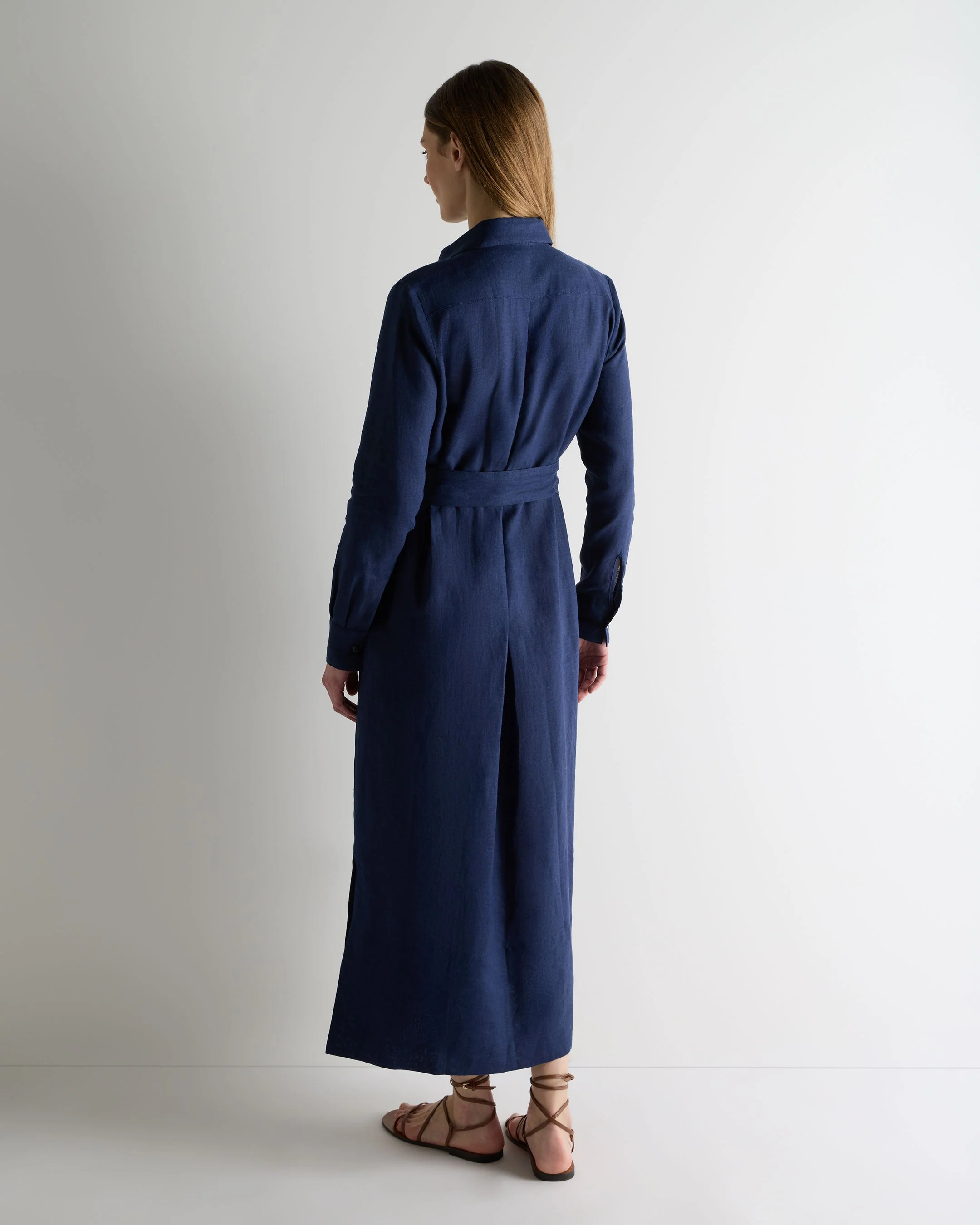 Women's Modica Linen Shirt Dress French Navy Blue - Image 4