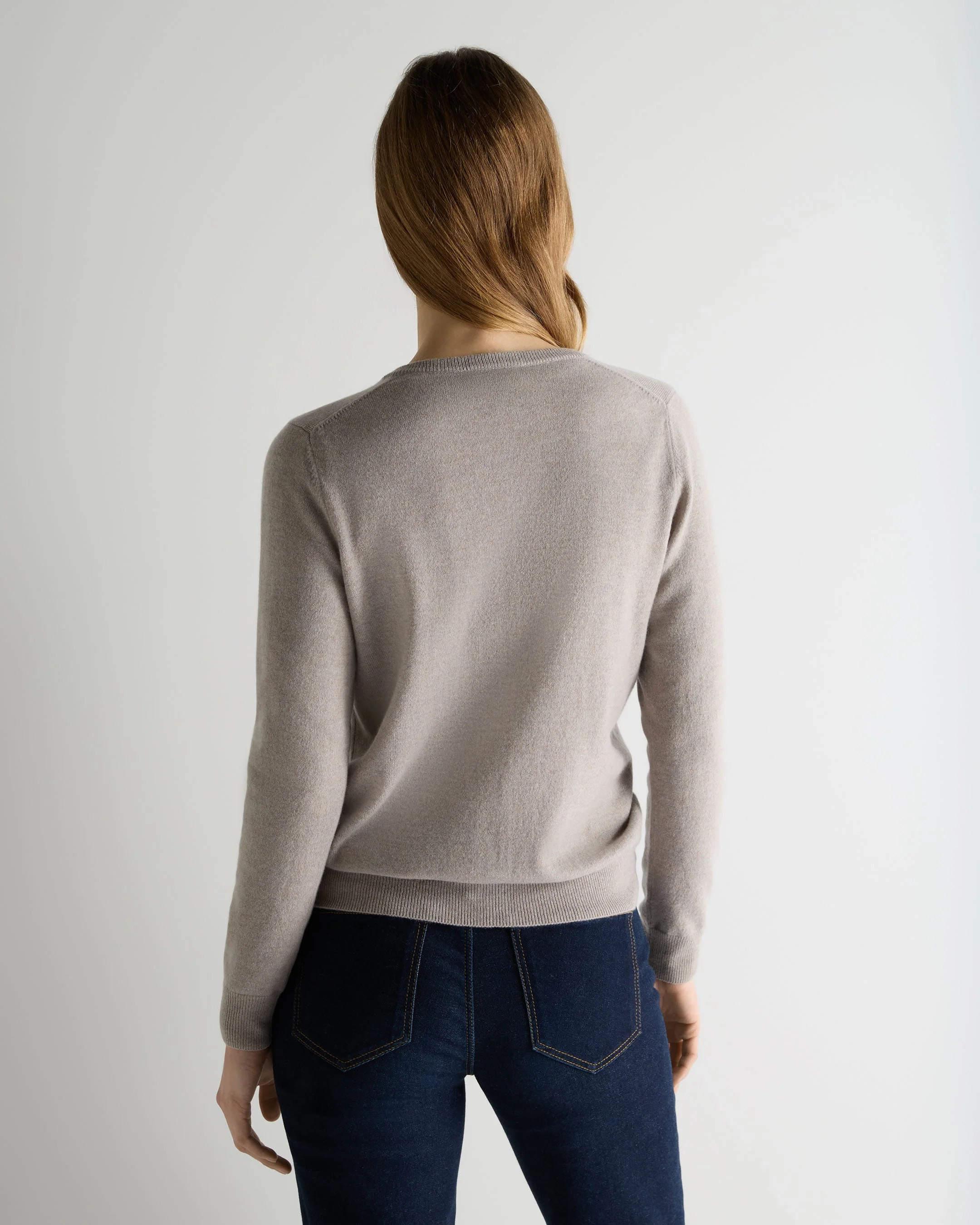Women's Olivia Round Neck Cashmere Cardigan Oat Grey - Image 4