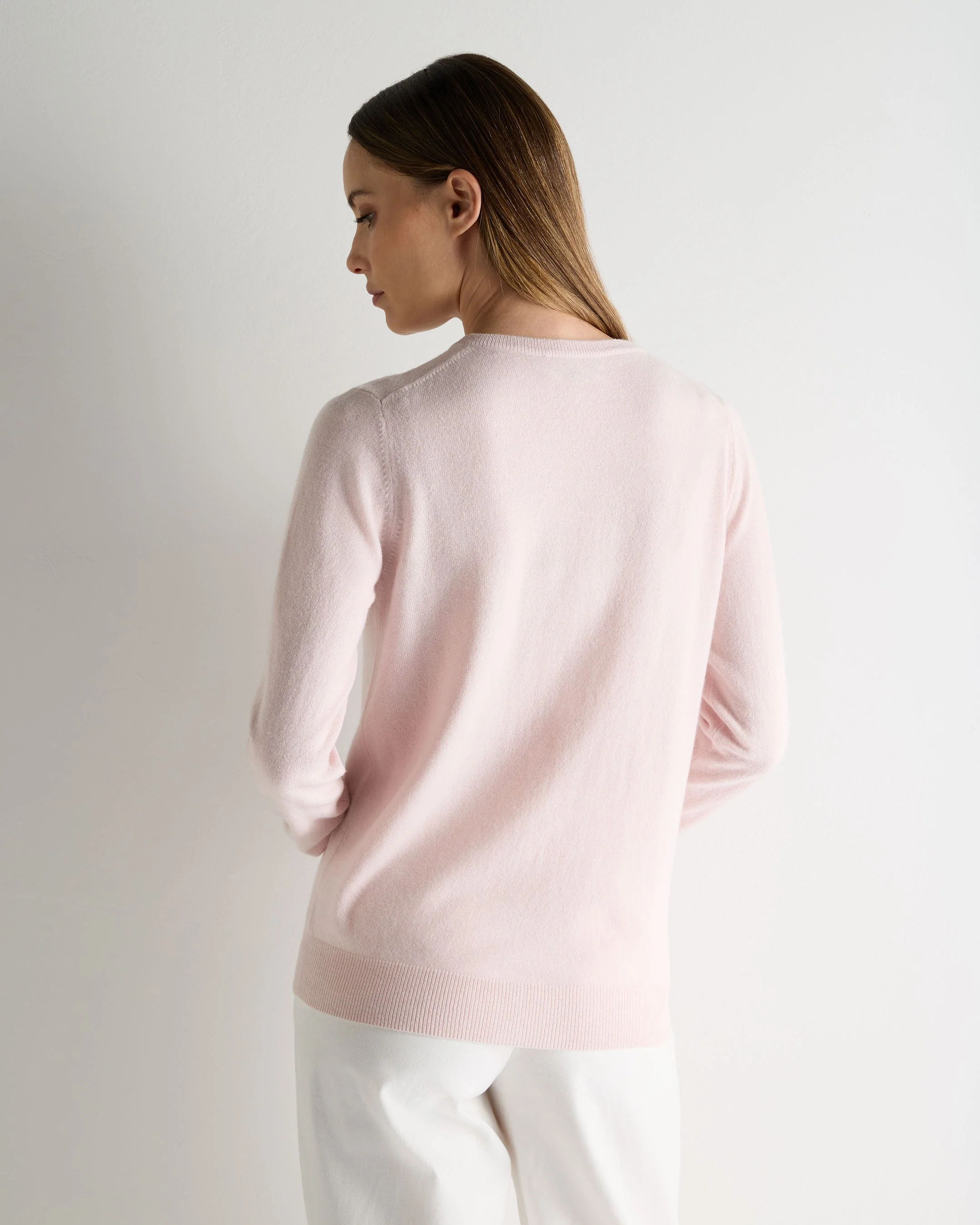 Women's Olivia Round Neck Cashmere Cardigan Powder Pink - Image 4