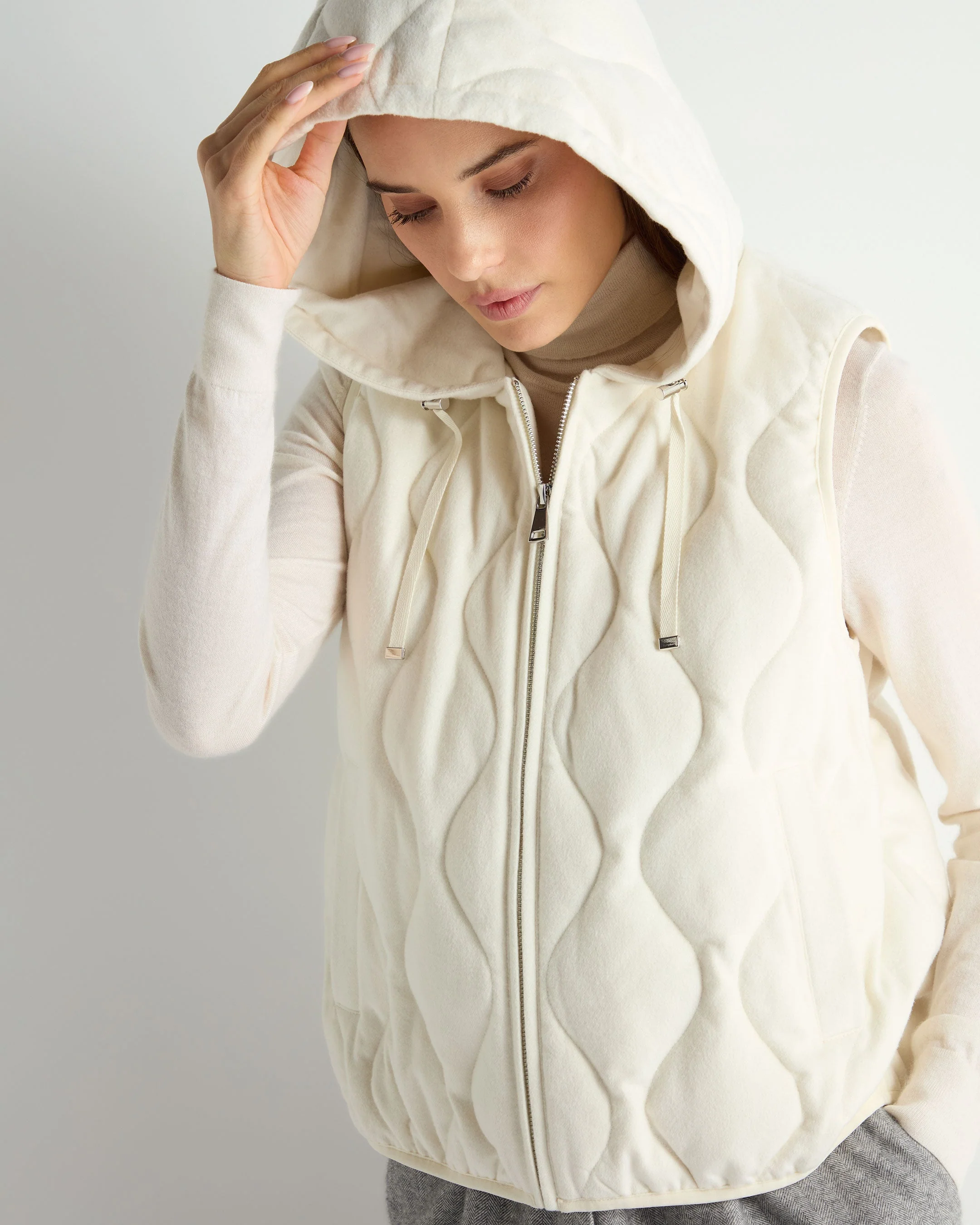 Women's Padded Gilet With Hood White - Image 5